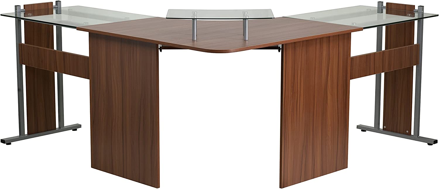 Flash Furniture Teakwood Laminate Corner Desk with Pull-Out Keyboard Tray and CPU Cart