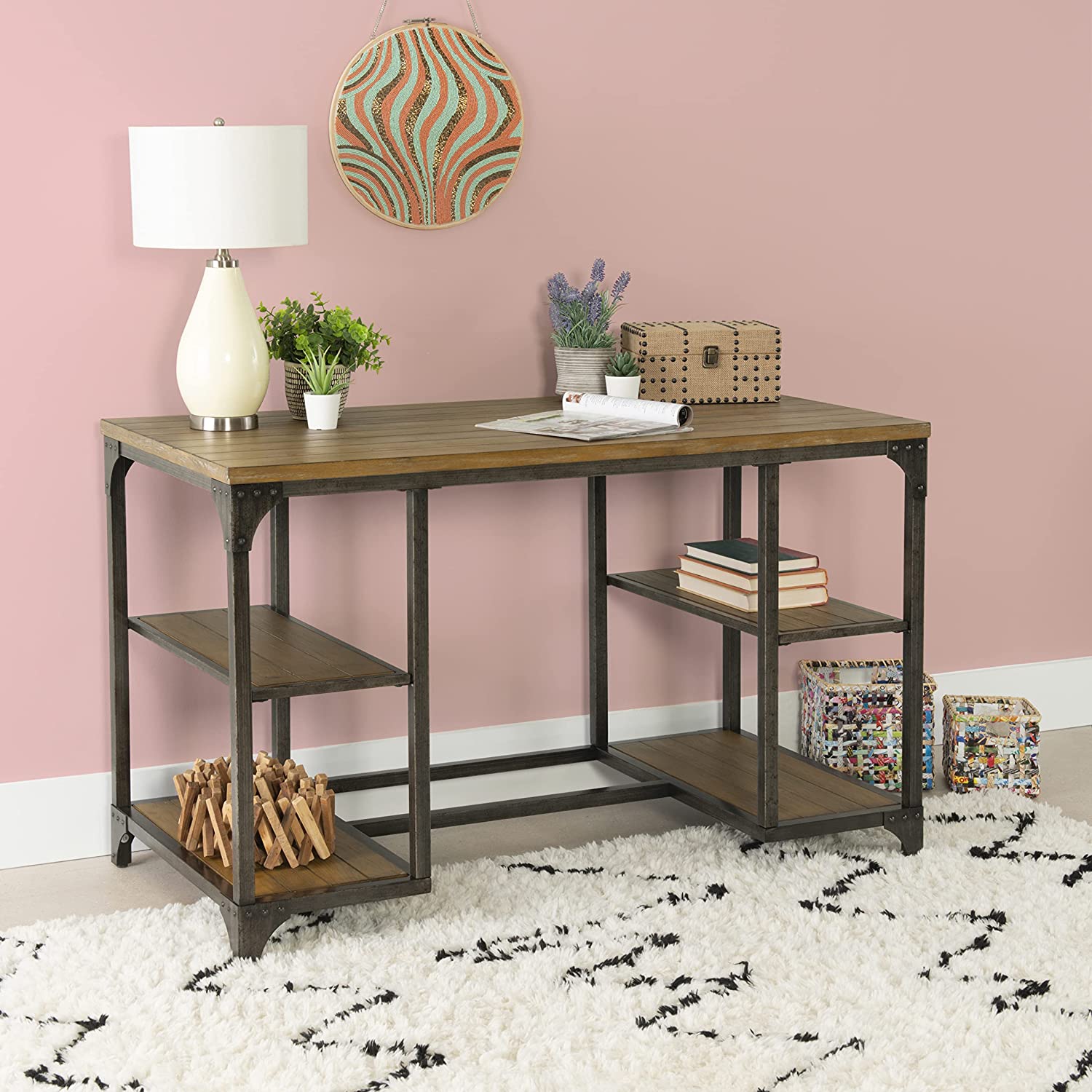 Powell Furniture Benjamin Metal Base Desk, Driftwood,