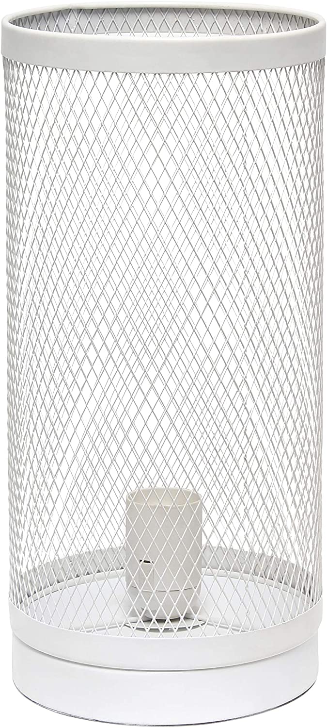 Simple Designs LT1075-WHT Cylindrical Steel Table Lamp, White