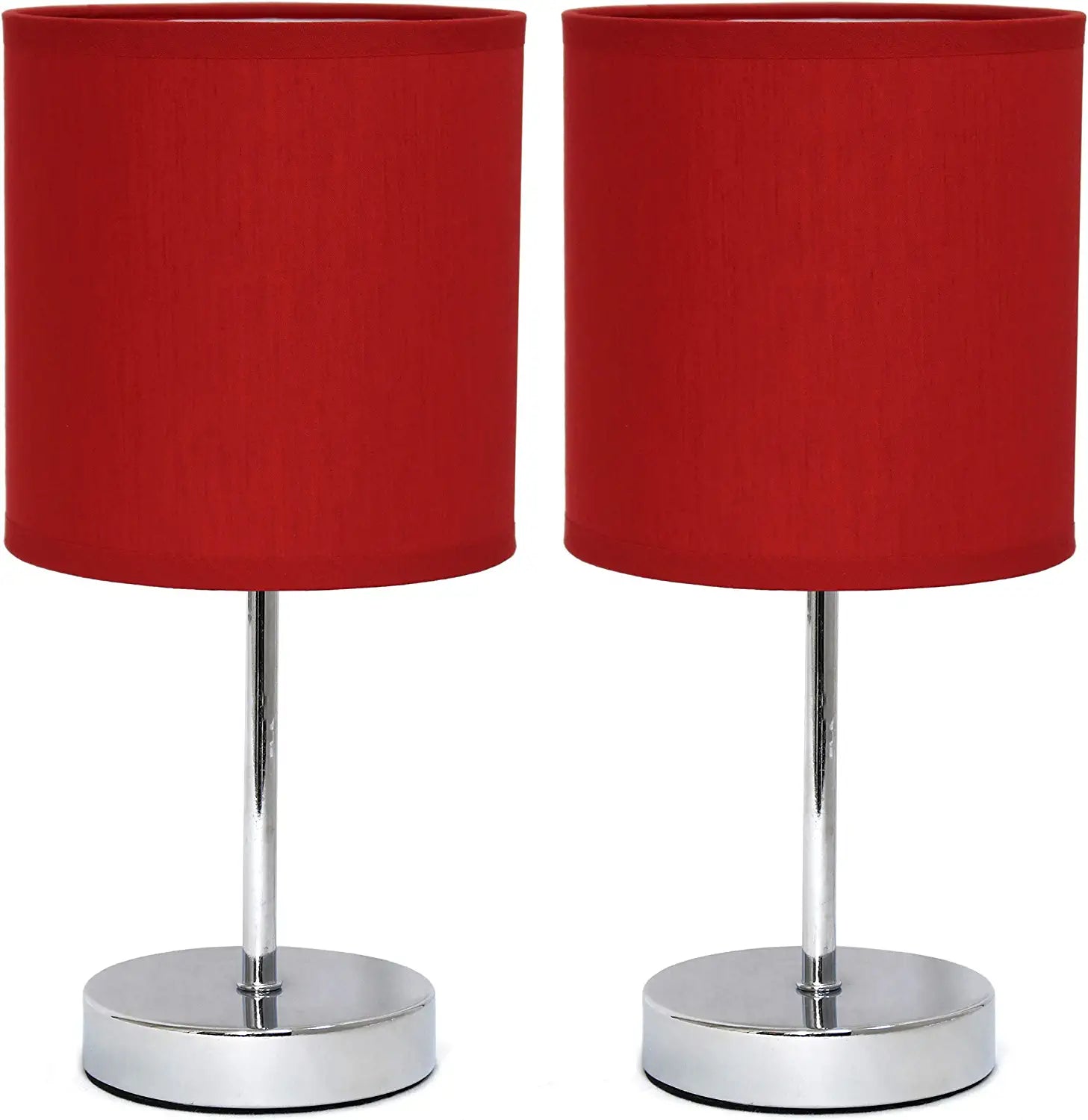 Simple Designs Chrome Mini Basic Table Lamp with Fabric Shade 2 Pack Set, Wine