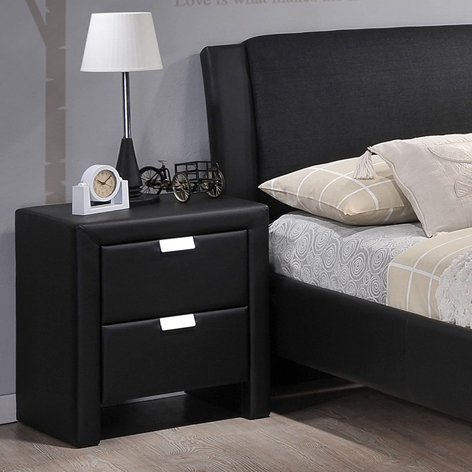 Baxton Studio Frey Upholstered Modern Nightstand, Black