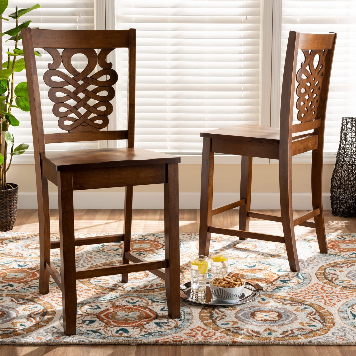 Baxton Studio Gervais Modern and Contemporary Transitional Walnut Brown Finished Wood 2-Piece Counter Stool Set