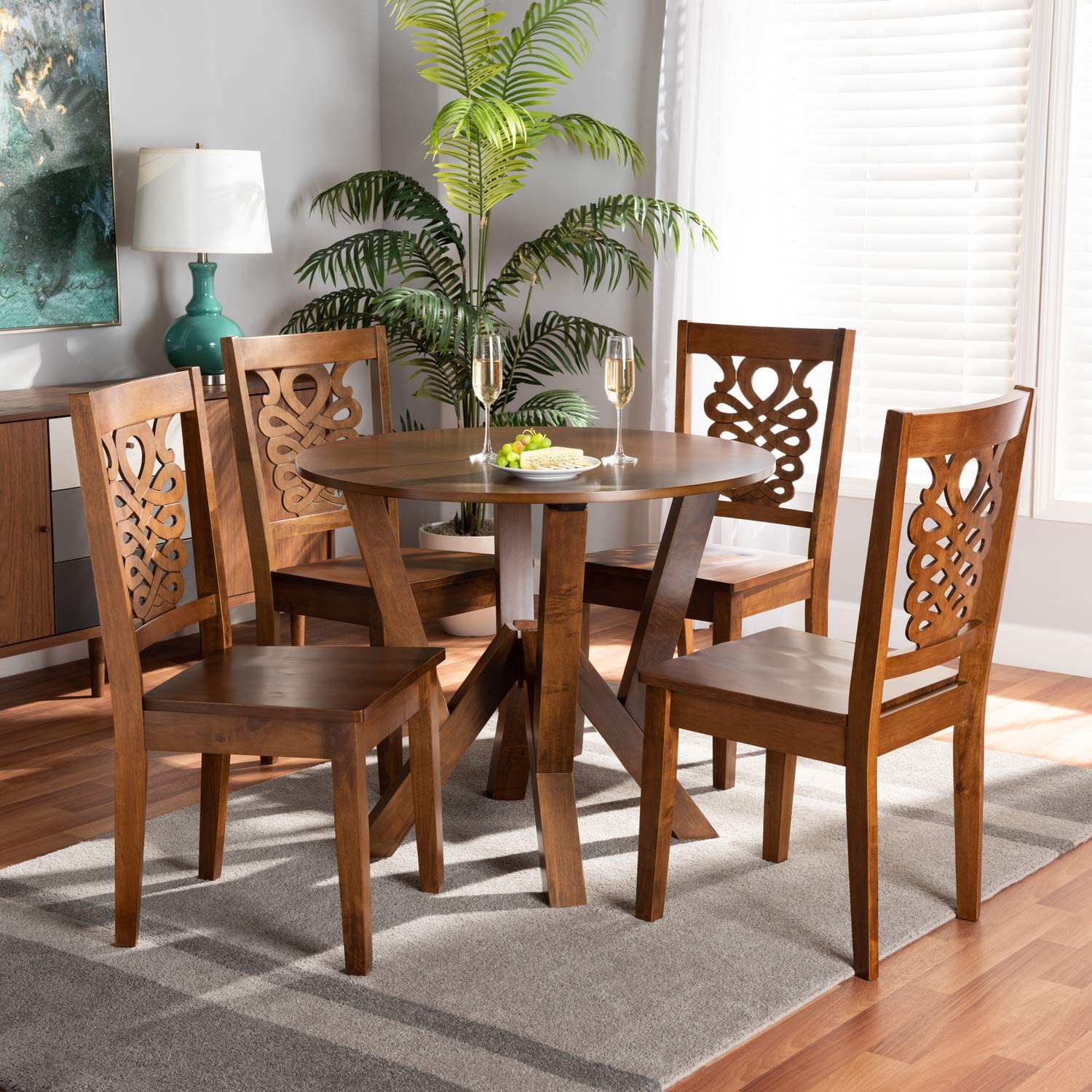 Baxton Studio Valda Modern and Contemporary Transitional Walnut Brown Finished Wood 5-Piece Dining Set