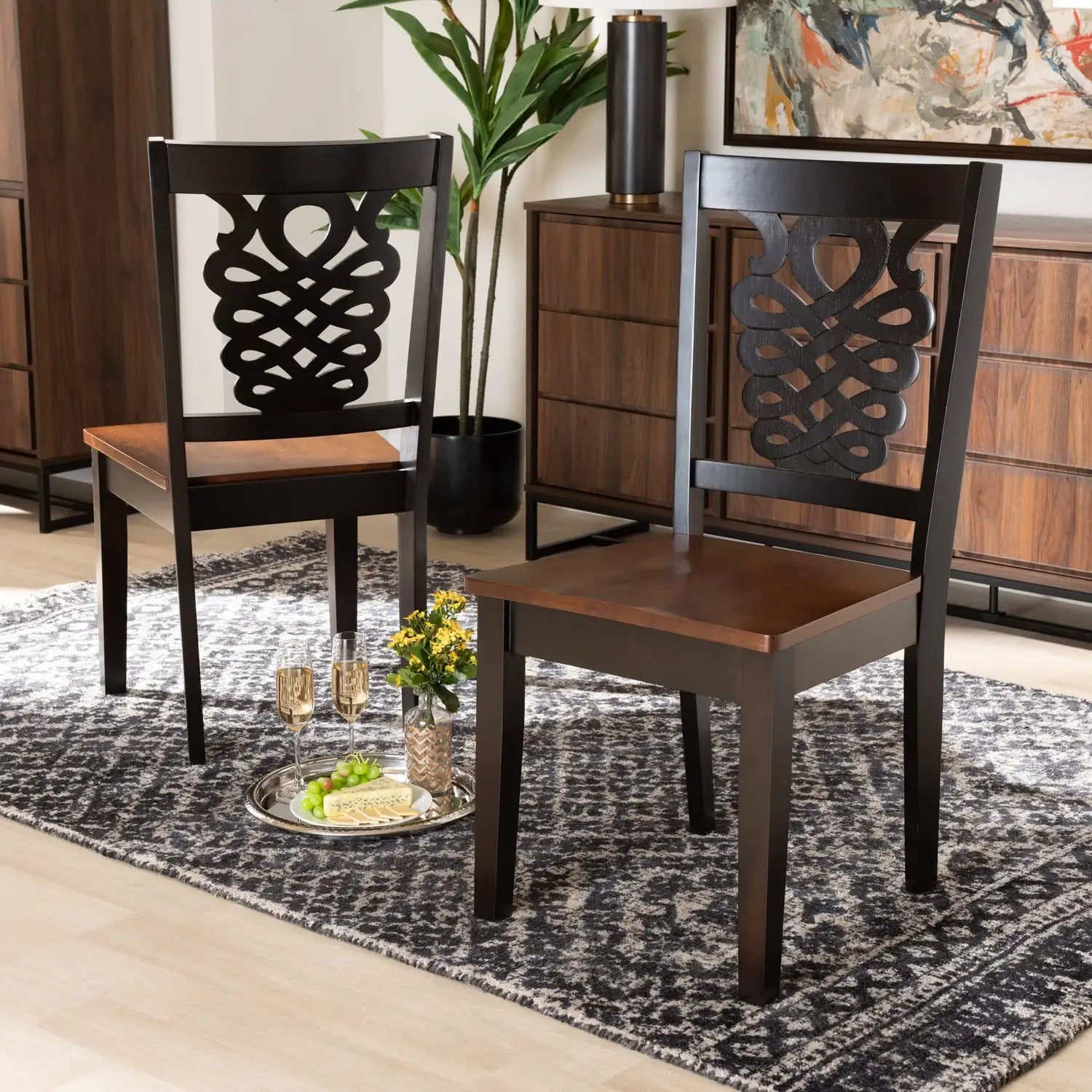 Baxton Studio Gervais Modern and Contemporary Transitional Two-Tone Dark Brown and Walnut Brown Finished Wood 2-Piece Dining Chair Set