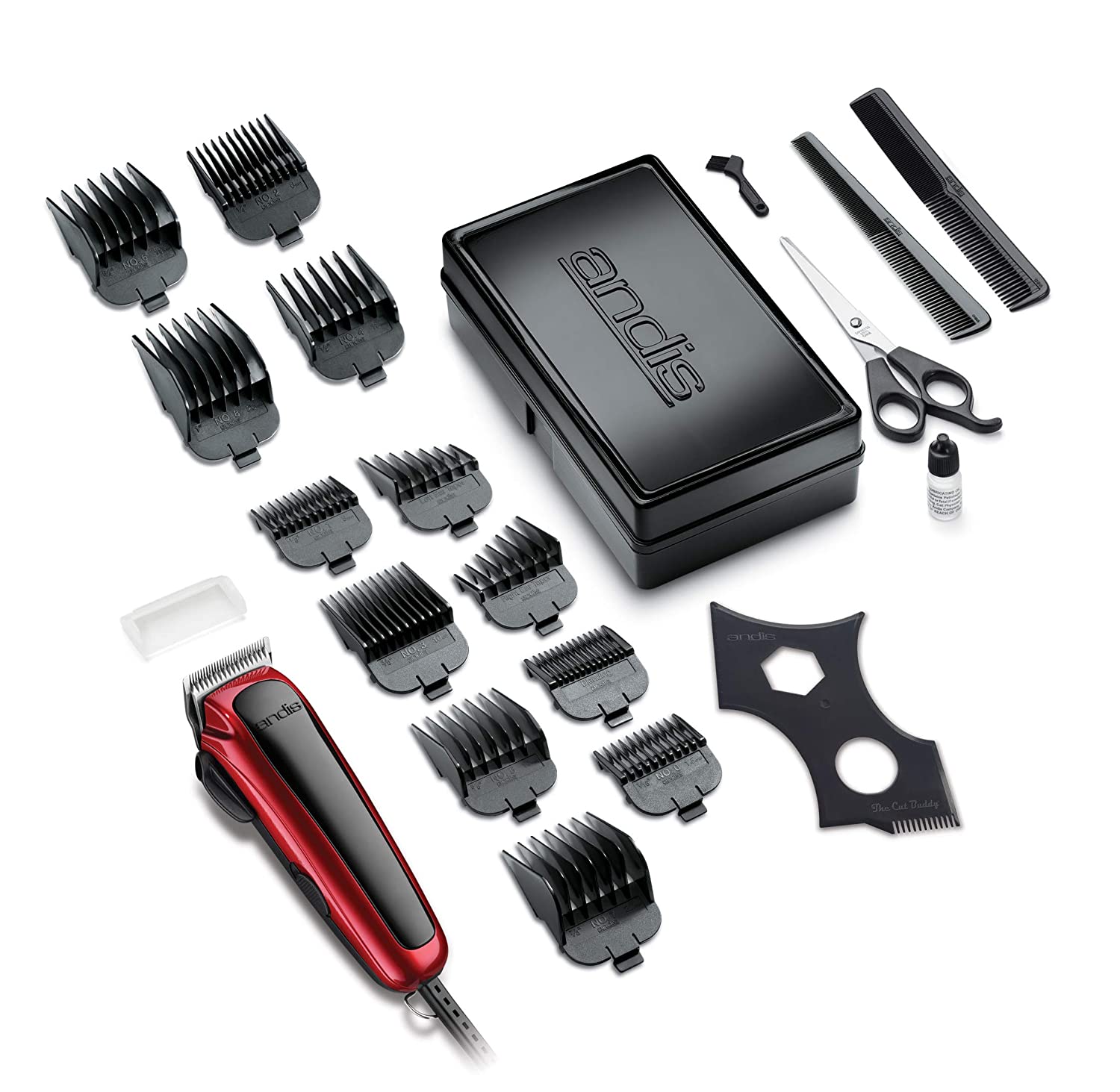 Andis 75360 Adjustable Blade Clipper Easy Cut 20-Piece Haircutting Kit, Red/Black