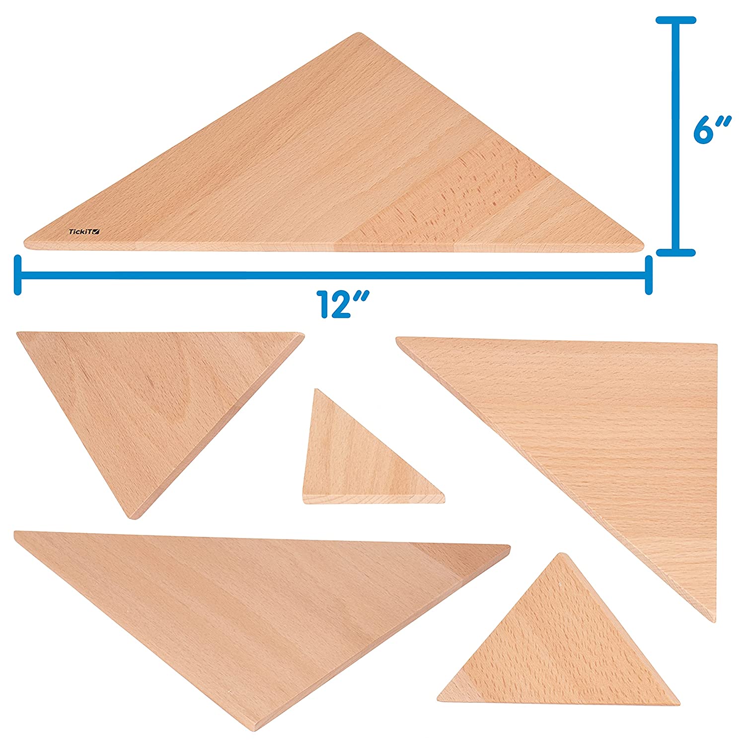 TickiT Natural Architect Panels - Triangles - Set of 6 - Build and Stack - Open-ended Play for Kids - Wooden Toys for Toddlers and Preschoolers