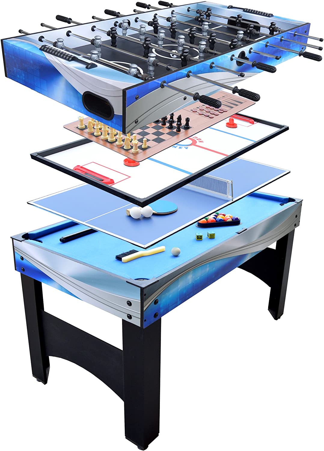 Hathaway Matrix 54-In 7-in-1 Multi Game Table with Foosball, Pool, Glide Hockey, Table Tennis, Chess, Checkers and Backgammon