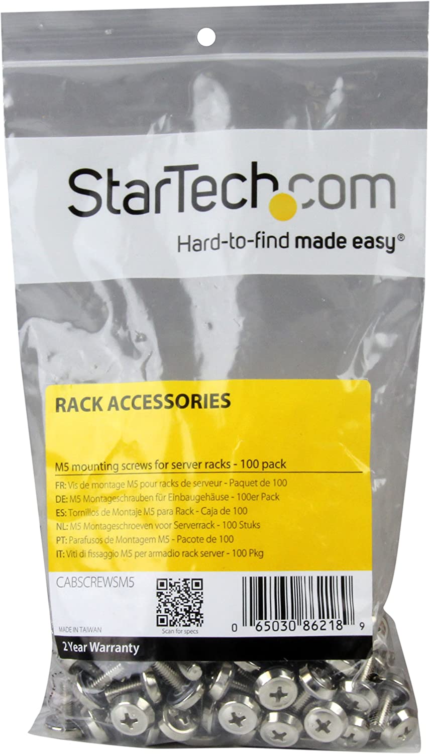 StarTech.com M5 x 12mm - Screws - 100 Pack - M5 Mounting Screws for Server Rack &amp; Cabinet (CABSCREWSM5)