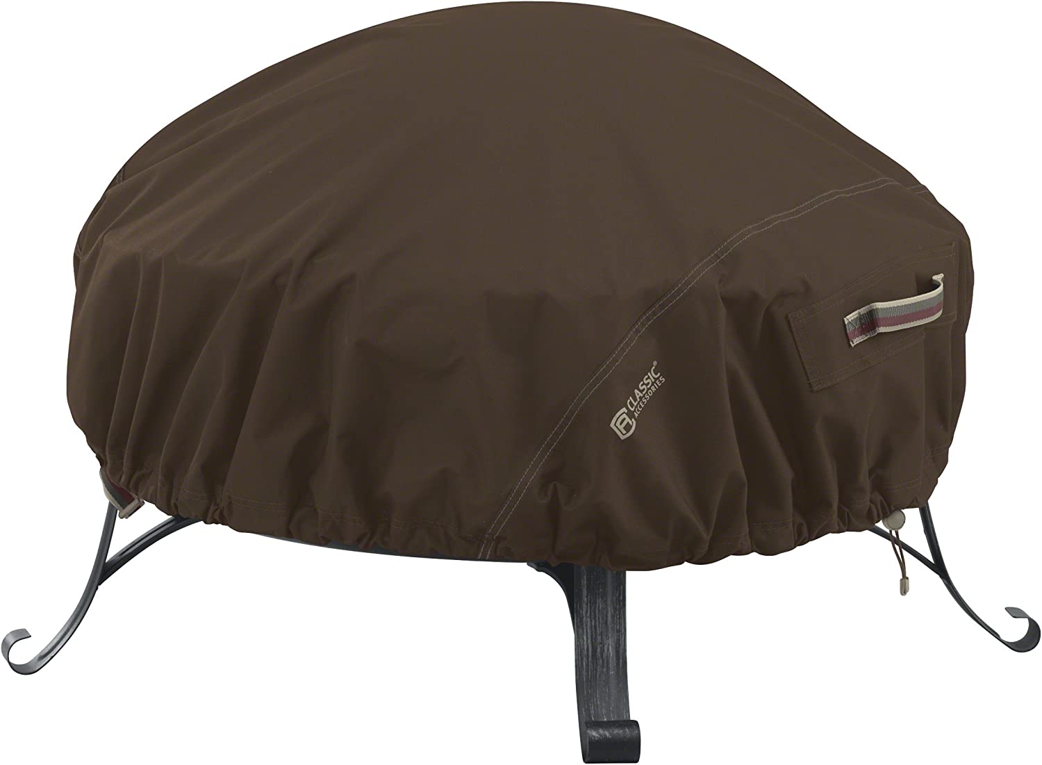 Classic Accessories 55-834-056601-RT Madrona Rainproof 60 Inch Round Fire Pit Cover, 60&#34; Dia x 12&#34; H, Dark Cocoa