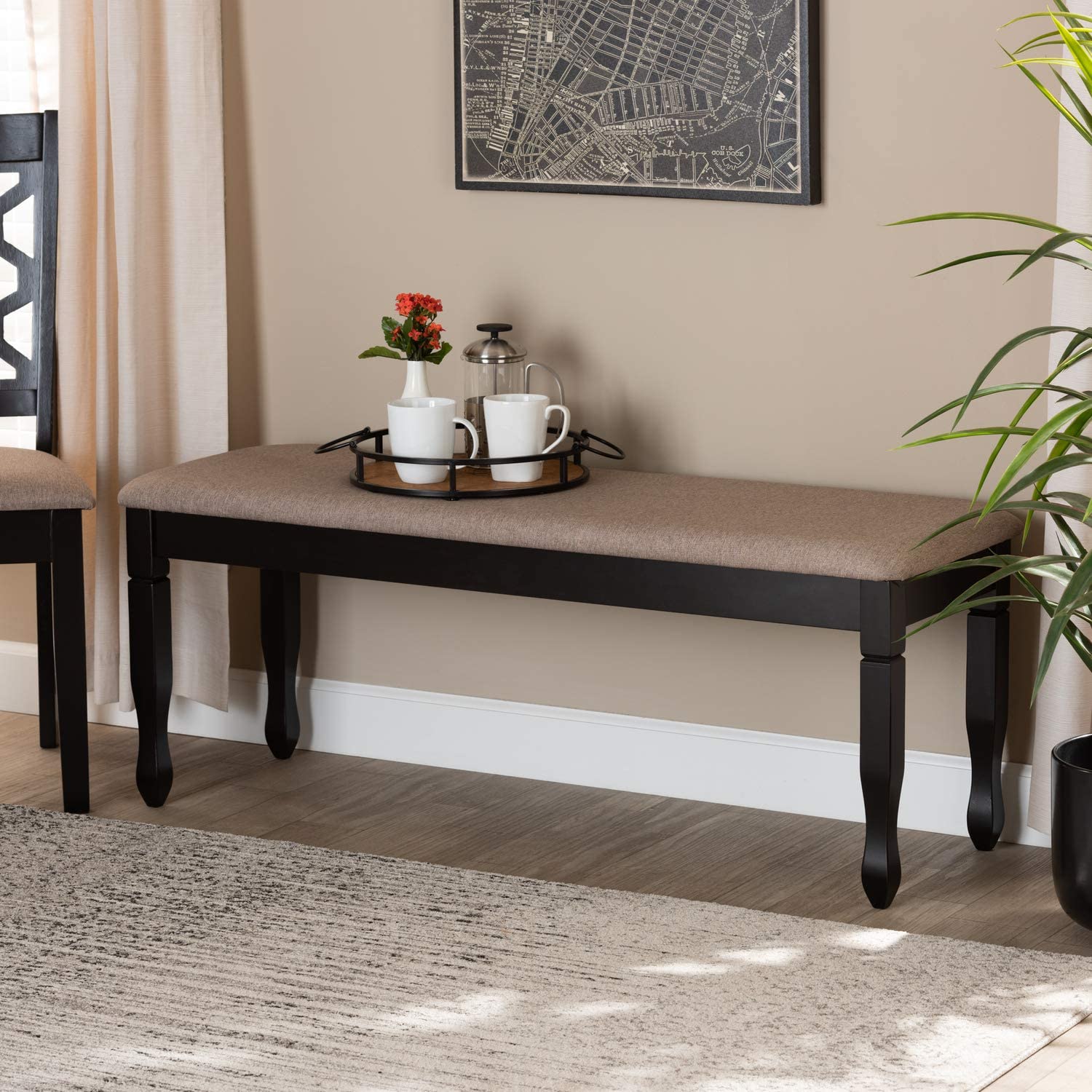 Baxton Studio Corey Modern and Contemporary Sand Fabric Upholstered and Dark Brown Finished Wood Dining Bench