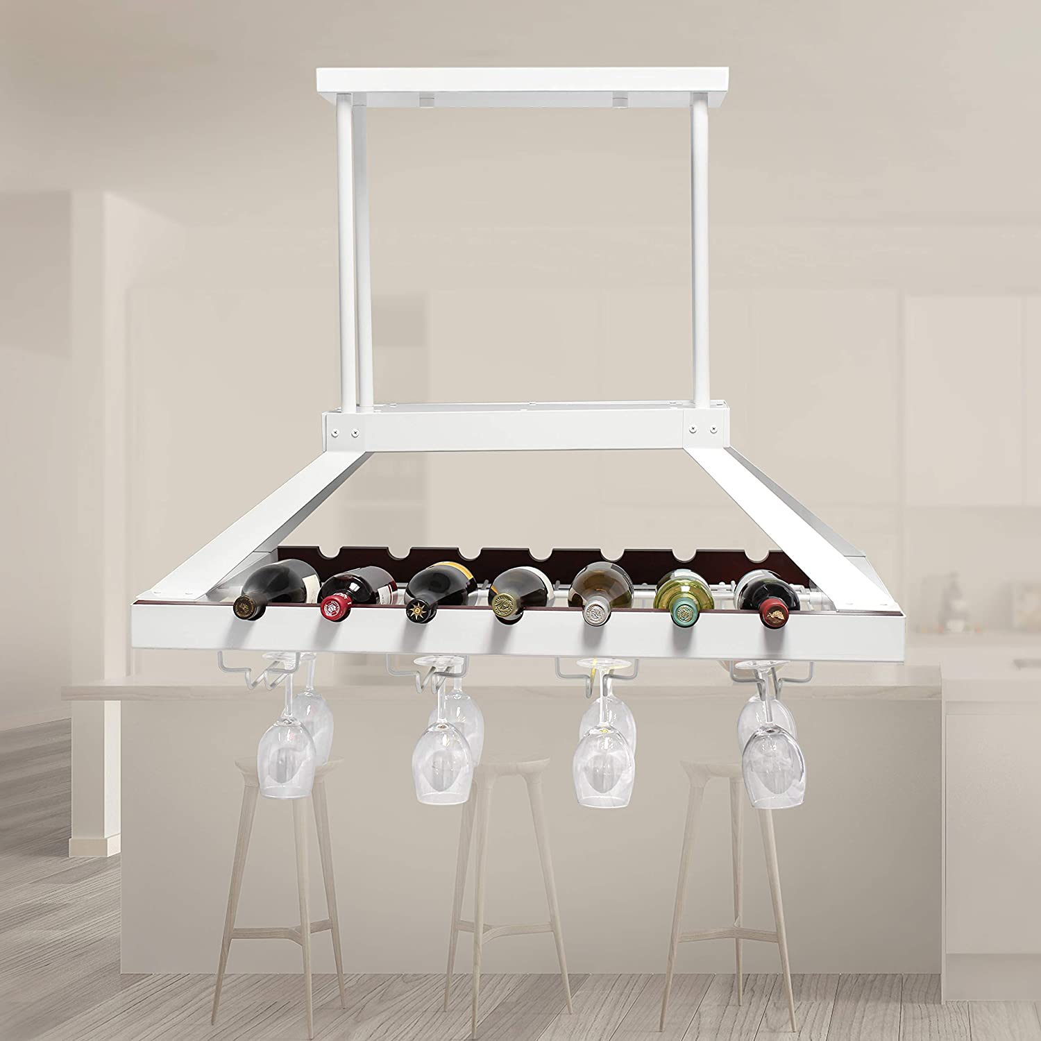 Elegant Designs WR1000-WHT LED 2 Light Overhead Wine Rack, White