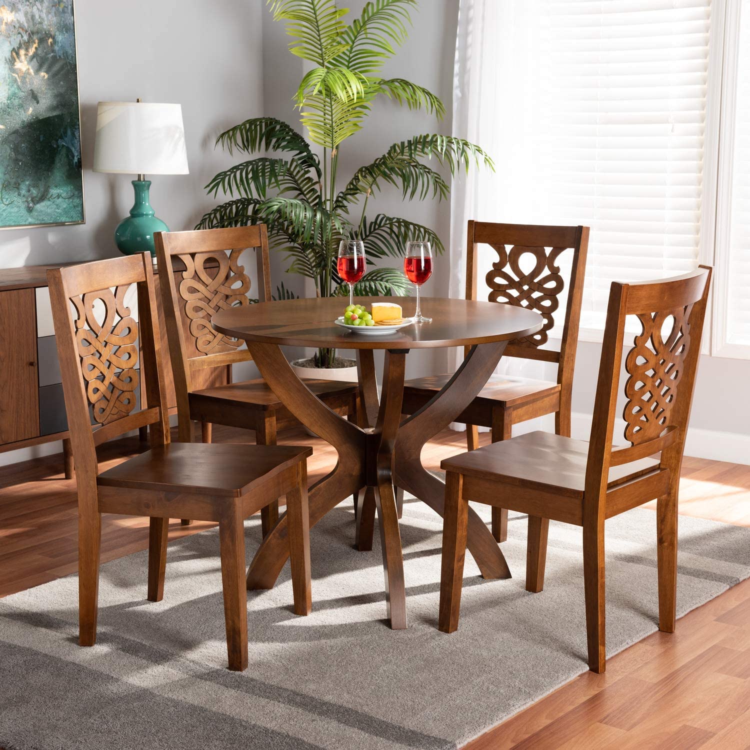 Baxton Studio Wanda Modern and Contemporary Transitional Walnut Brown Finished Wood 5-Piece Dining Set