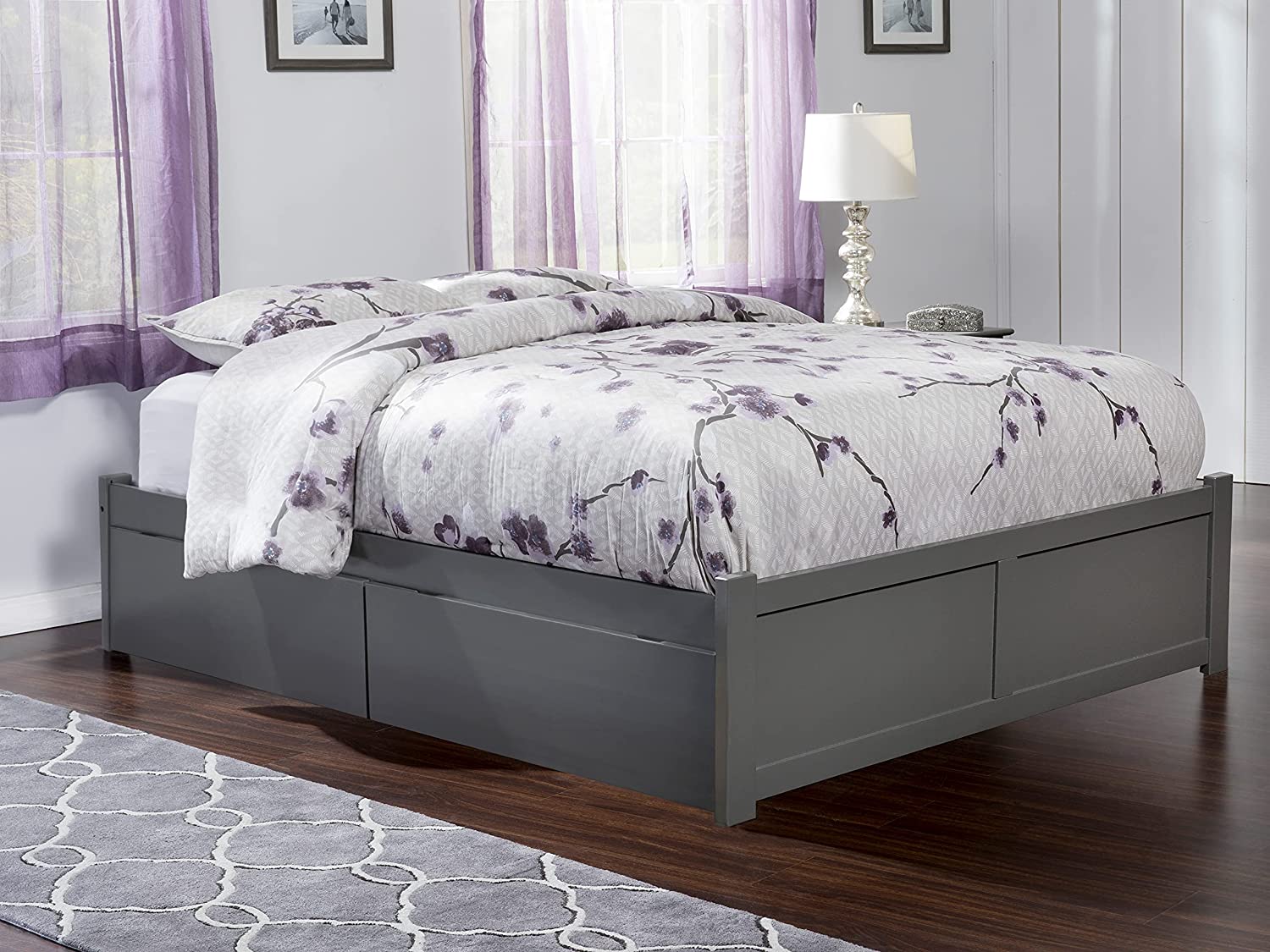 AFI Concord Platform Flat Panel Footboard and Urban Bed Drawers, King, Grey