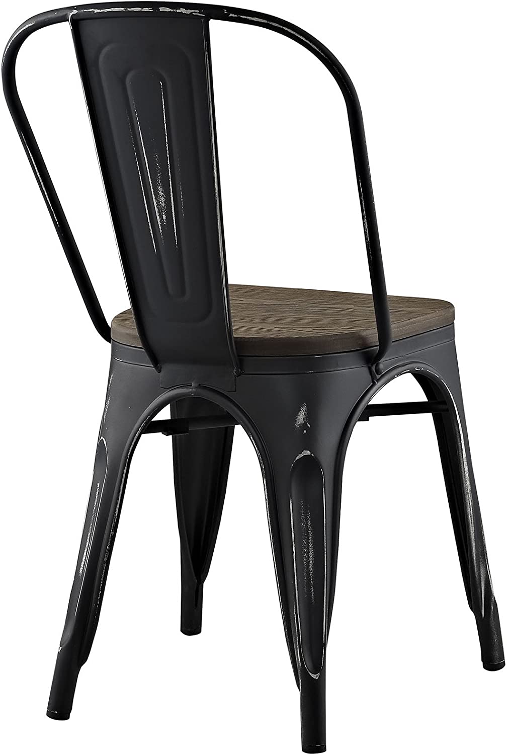 Modway Promenade Industrial Modern Steel Dining Side Chair with Bamboo Seat in Black, One