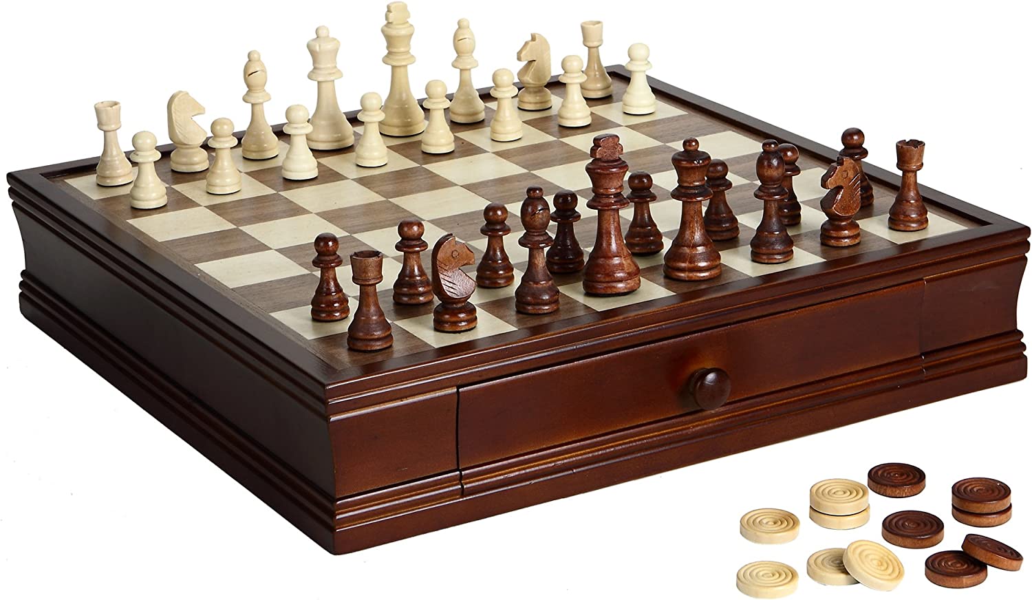 Hathaway Prodigy Wood Chess &amp; Checkers Set Walnut