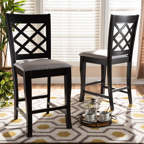Baxton Studio Alora Modern and Contemporary Grey Fabric Upholstered Espresso Brown Finished 2-Piece Wood Counter Stool Set of 4