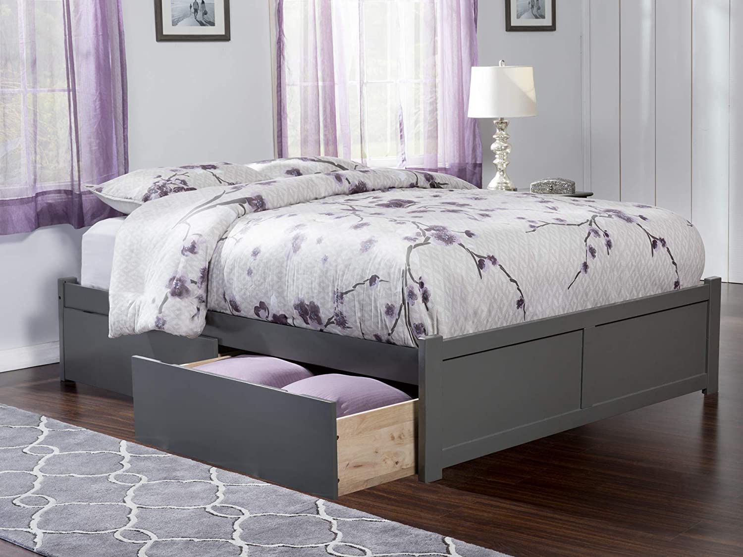 AFI Concord Platform Flat Panel Footboard and Urban Bed Drawers, King, Grey