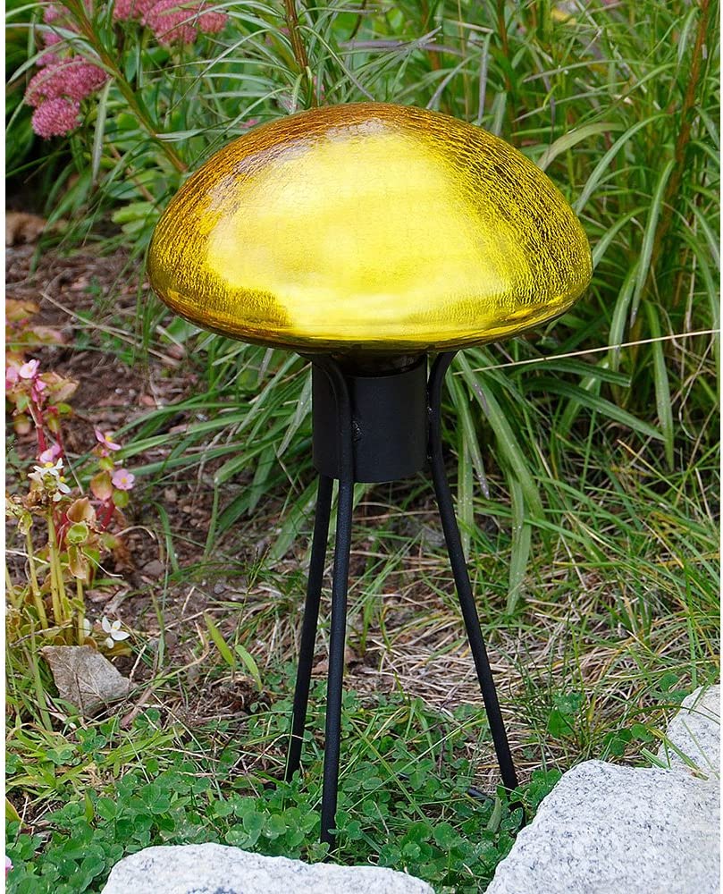 Achla Designs Glass Toadstool Mushroom Gazing Ball, Yellow