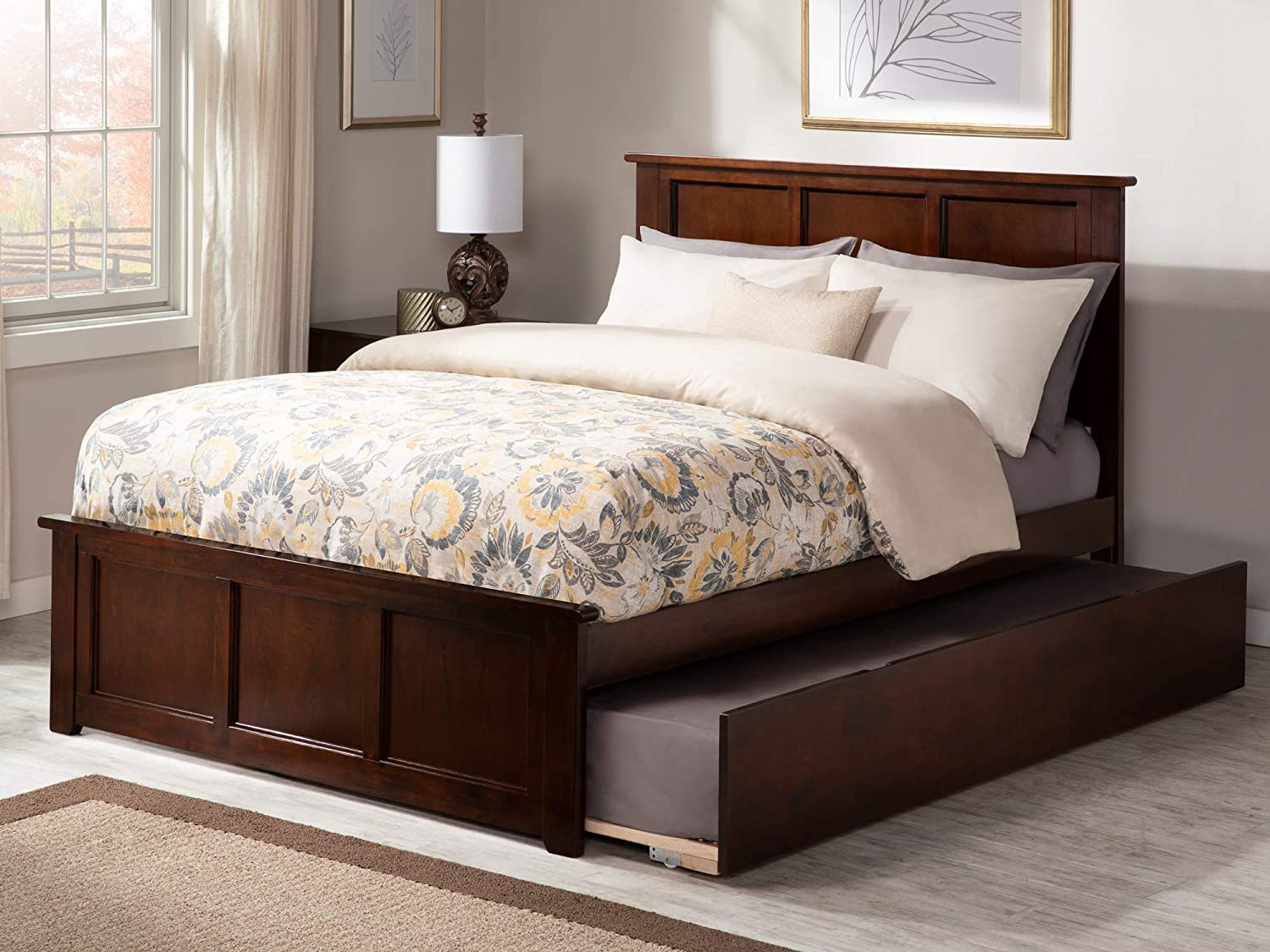 AFI Madison Platform Bed with Matching Footboard and Turbo Charger with Twin Size Urban Trundle, Full, Walnut