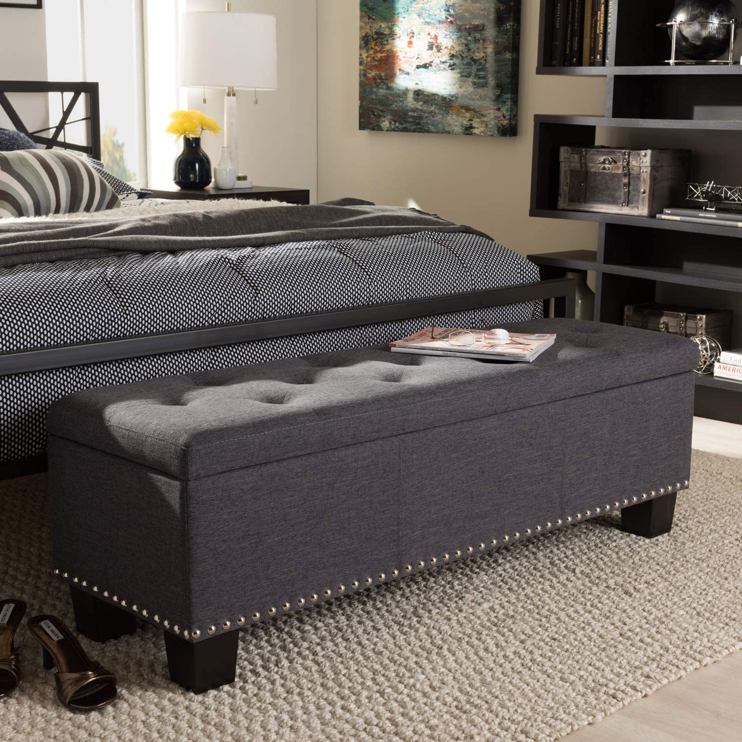 Baxton Studio Hannah Storage Bench in Dark Gray