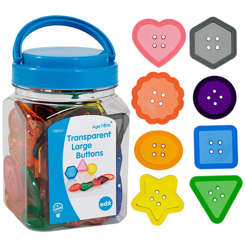 Edx Education Transparent Large Buttons - Mini Jar Set of 60 - Light Box Accessory - Sensory and Fine Motor Skill Development - Math Manipulative - For Ages 18M+