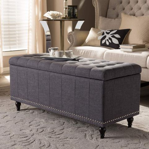 Baxton Studio Kaylee Modern Classic Light Blue Fabric Upholstered Button-Tufting Storage Ottoman Bench