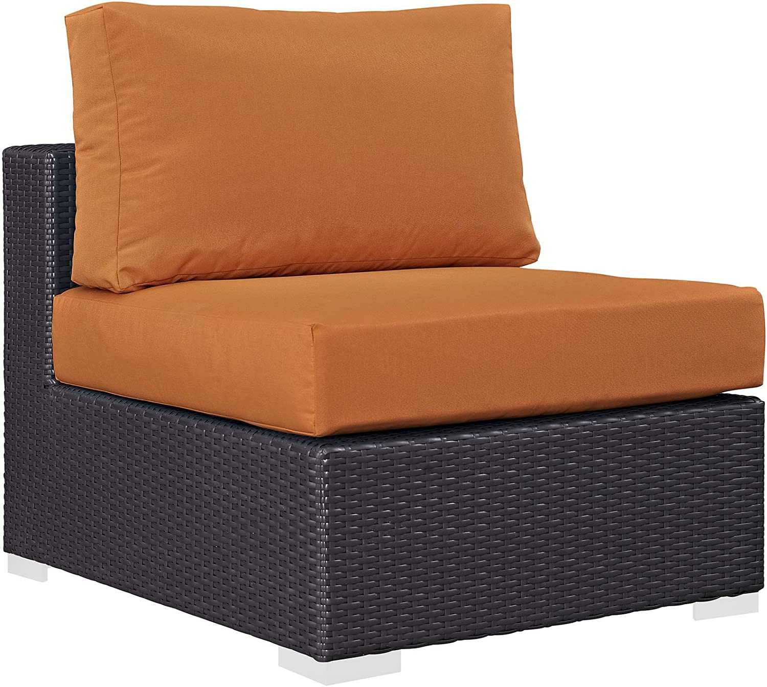Modway Convene Wicker Rattan Outdoor Patio Sectional Sofa Armless Chair in Espresso Orange