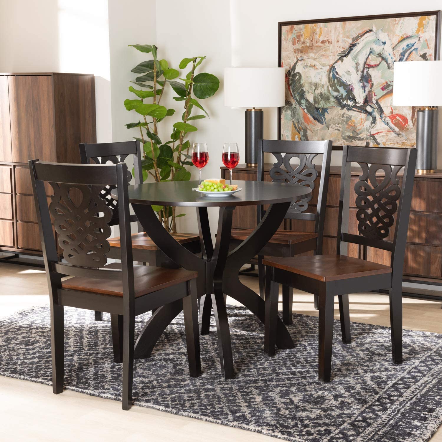 Baxton Studio Wanda Modern and Contemporary Transitional Two-Tone Dark Brown and Walnut Brown Finished Wood 5-Piece Dining Set