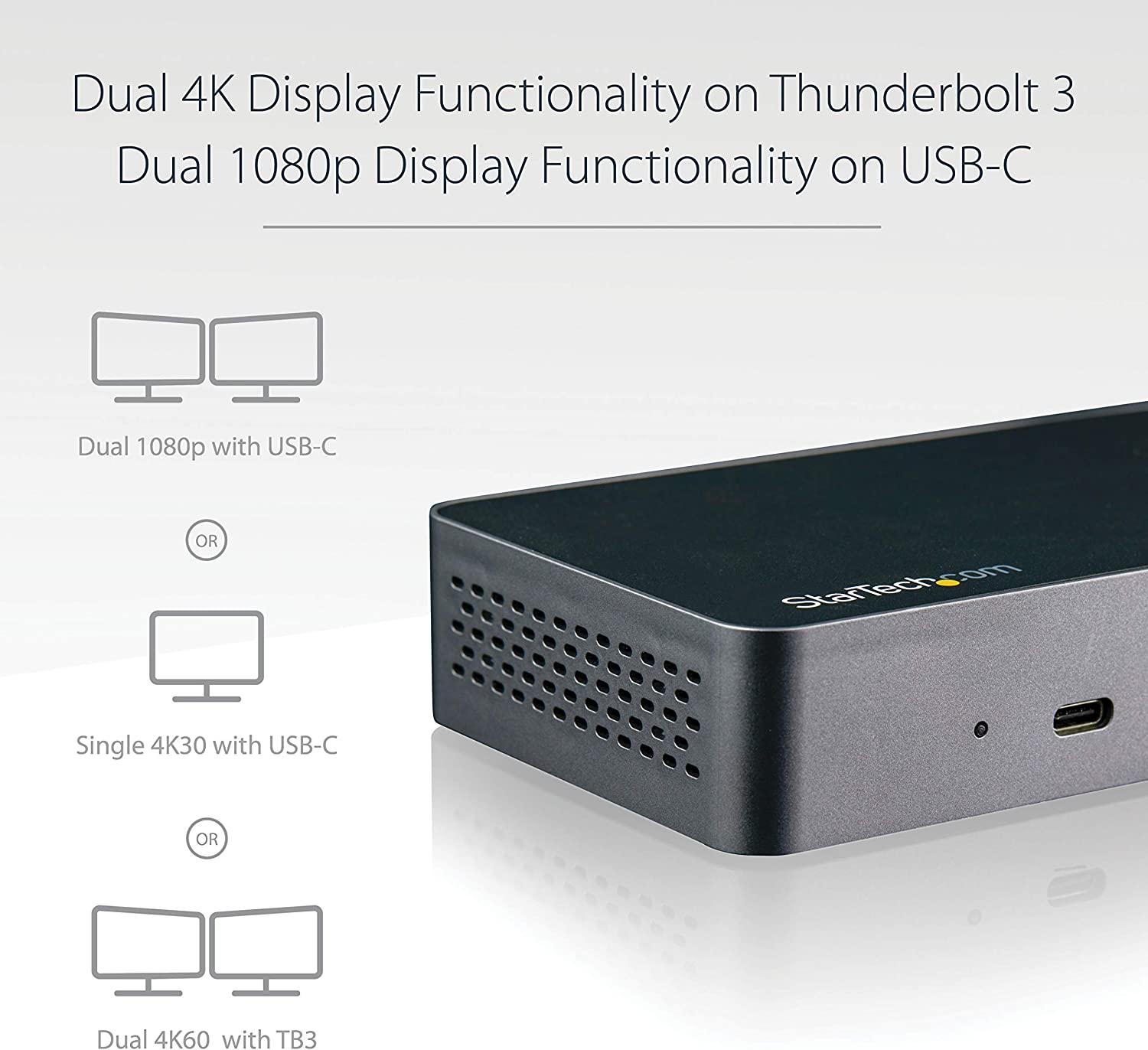 StarTech.com Thunderbolt 3 Dock w/ USB-C Compatibility - Dual Monitor 4K60Hz DisplayPort Laptop Docking Station - 60W PD, GbE, 5x USB Hub - TB3 / USB 3.1 Gen 2 10Gbps Dock - Windows &amp; Mac (TB3CDK2DP)