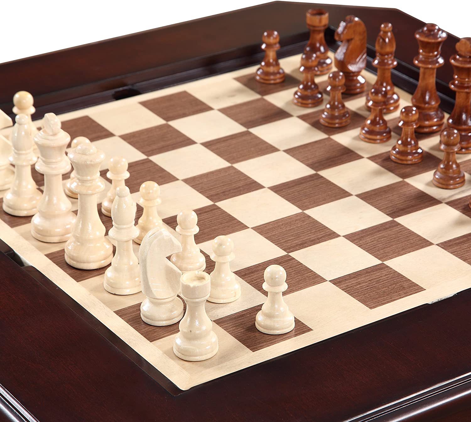 Hathaway Fortress Chess, Checkers &amp; Backgammon Pedestal Game Table &amp; Chairs Set - Mahogany