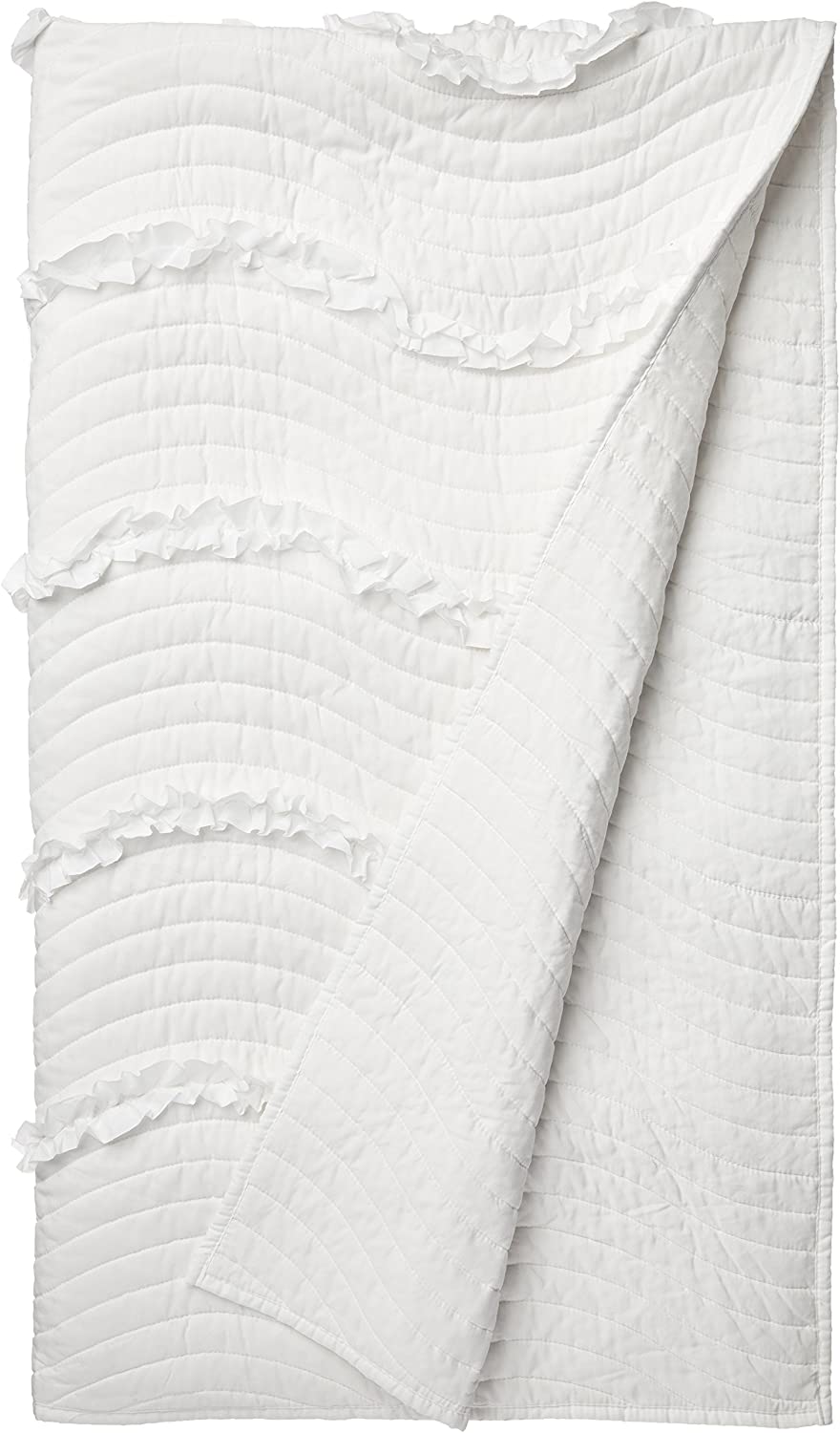 Madison Park Juliette Luxury Oversized Quilted Throw White 60x70 Quilted Premium Soft Cozy Microfiber With Ruffles For Bed, Couch or Sofa