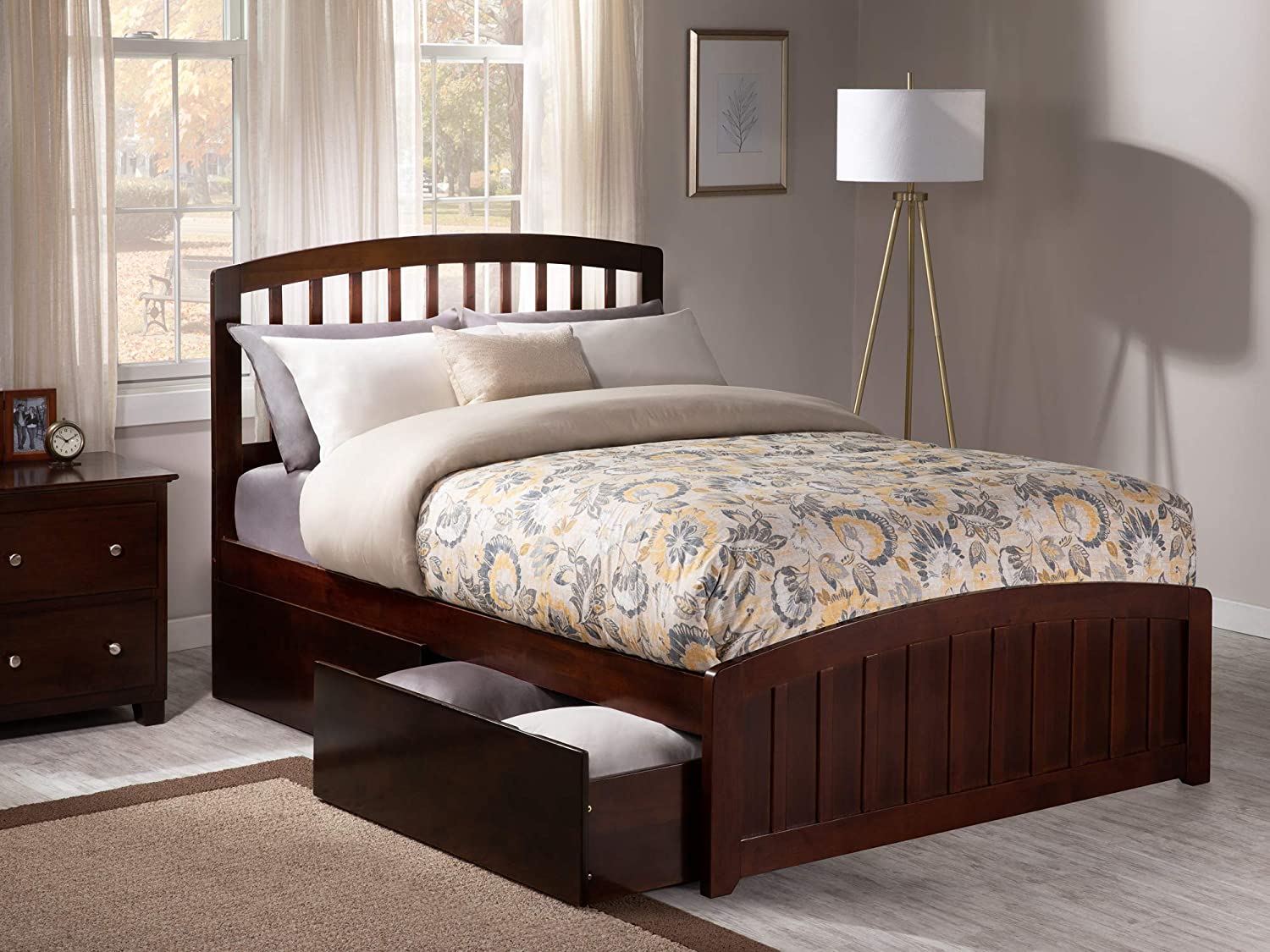 AFI Richmond Platform Matching Footboard and Turbo Charger with Urban Bed Drawers, Full, Walnut