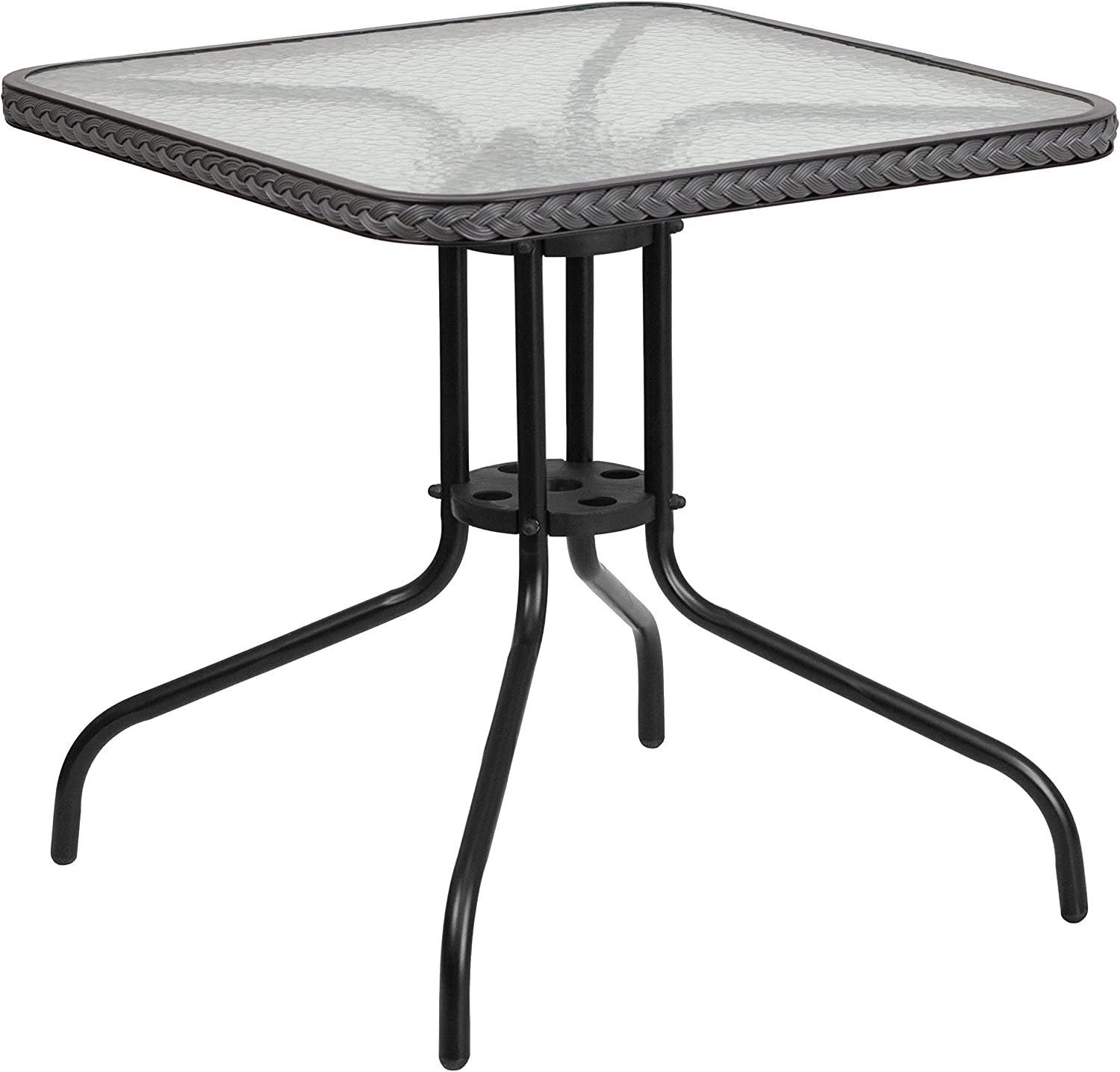 Flash Furniture 28&#39;&#39; Square Tempered Glass Metal Table with Gray Rattan Edging