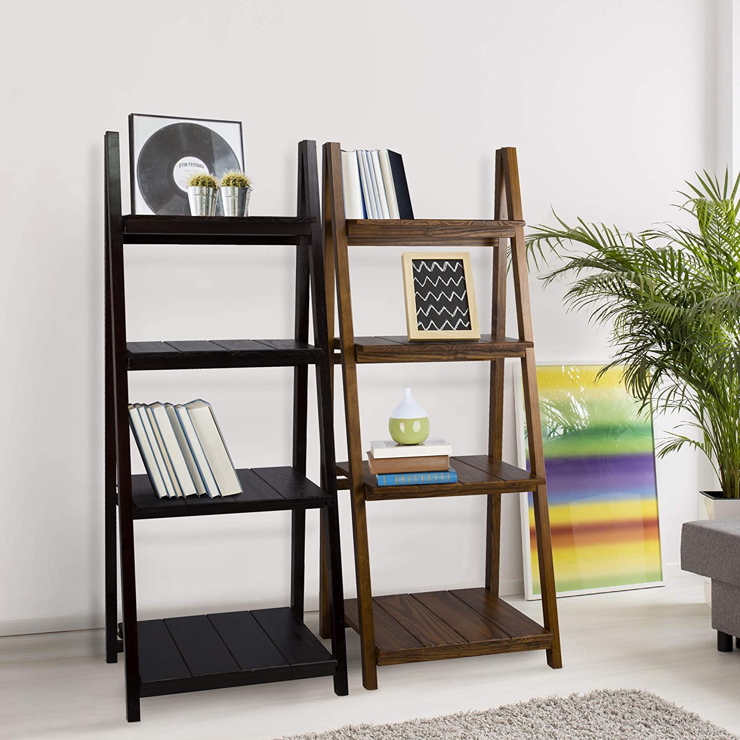 Casual Home Manhasset Slatted 4-Shelf Folding Bookcase-Warm Brown