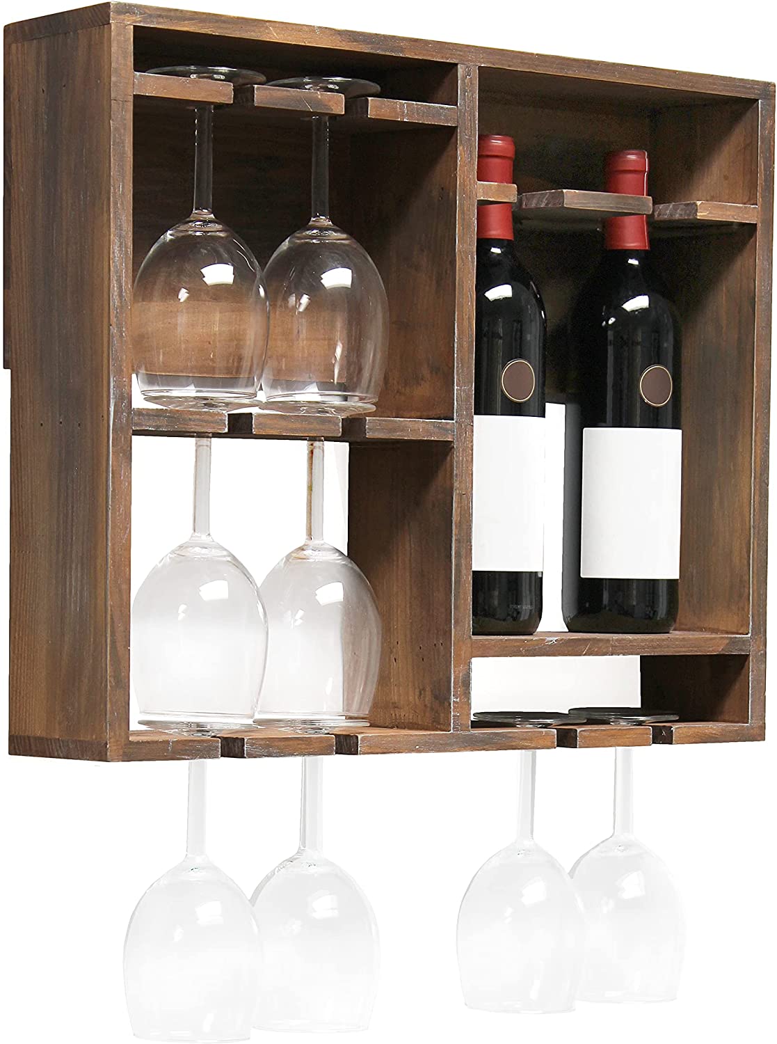 Elegant Designs HG1020-WWH Bartow Wood Shelf with Glass Holder Wall Mounted Wine Rack, White Wash