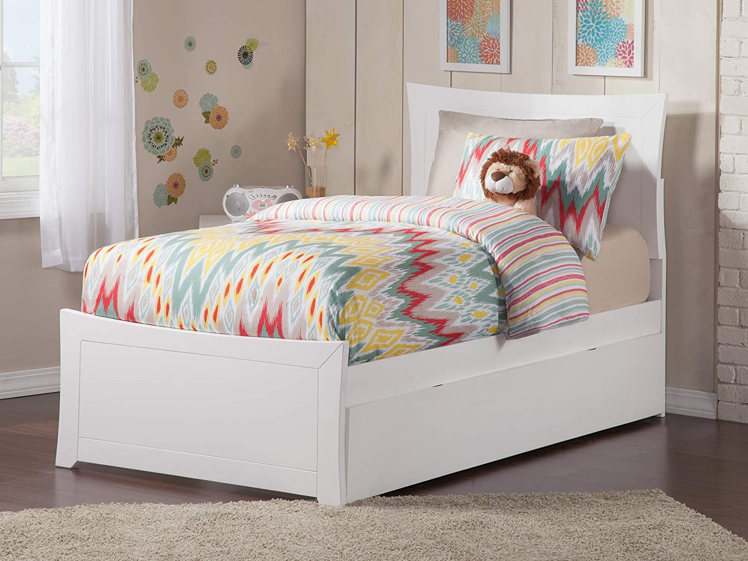 AFI Metro Platform Bed with Matching Footboard and Turbo Charger with Twin Extra Long Trundle, XL, White