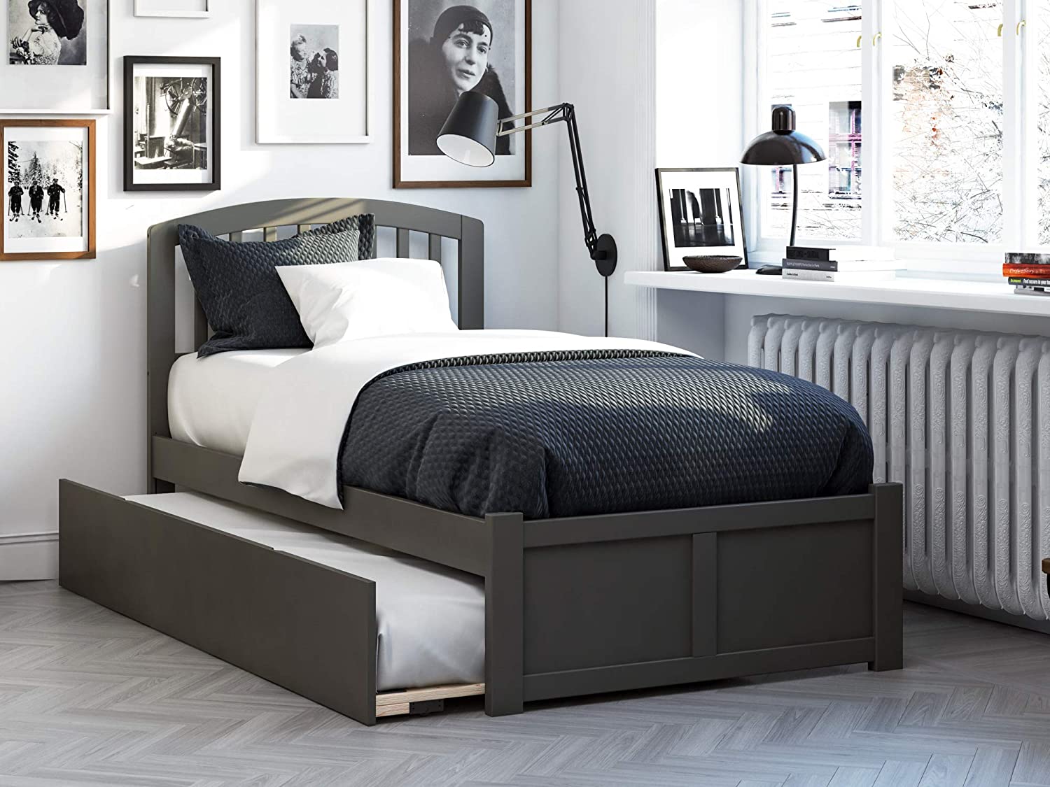 AFI Richmond Bed with Footboard and Twin Extra Long Trundle, XL, Grey