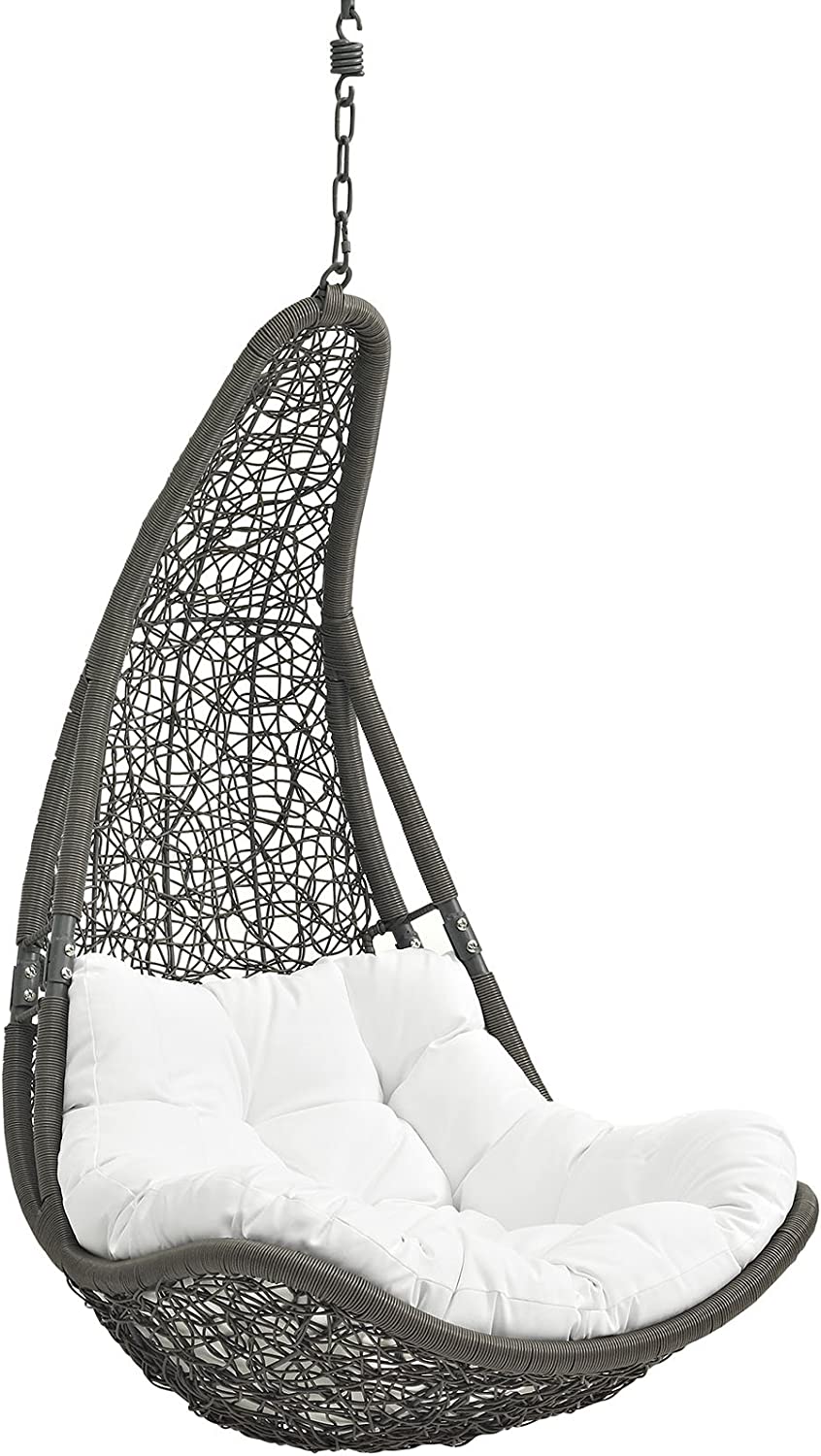 Modway Abate Wicker Rattan Outdoor Patio Porch Lounge Swing Chair Set with Stand in Gray White
