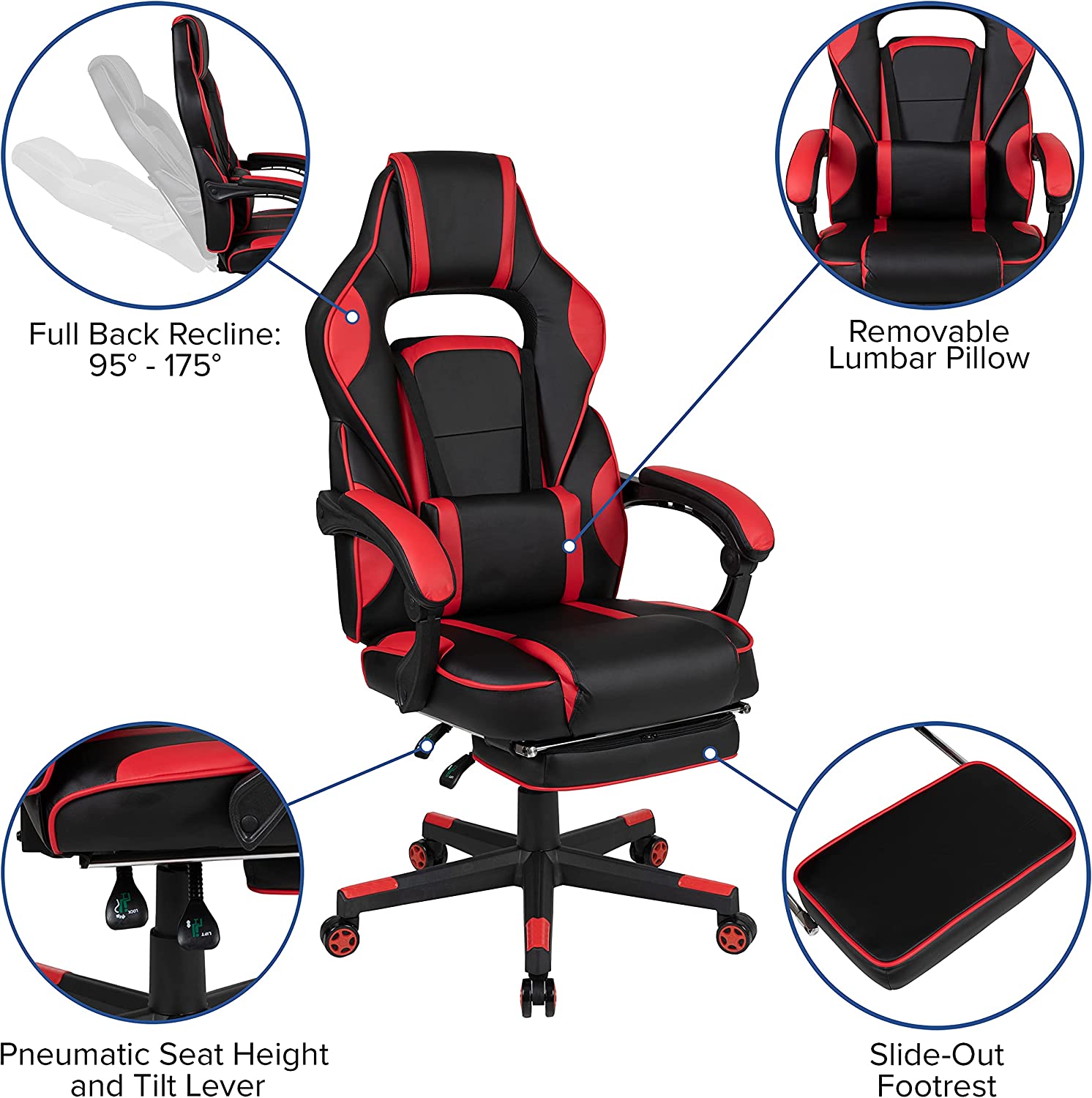 Flash Furniture Red Gaming Desk with Cup Holder/Headphone Hook & Red Reclining Back/Arms Gaming Chair with Footrest