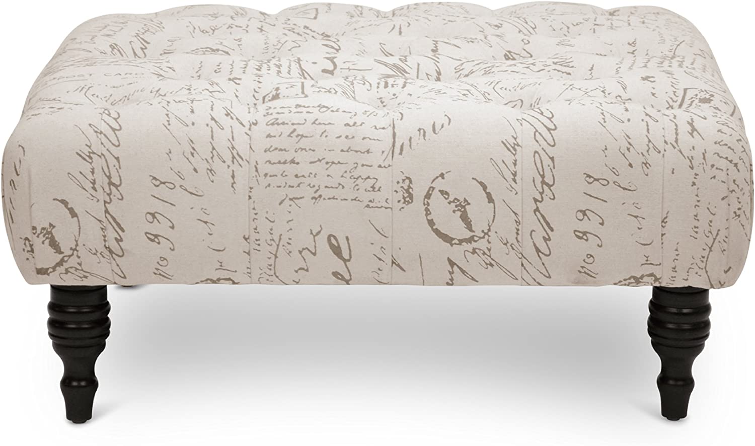 Baxton Studio Keswick Script Print Modern Tufted Ottoman, Beige