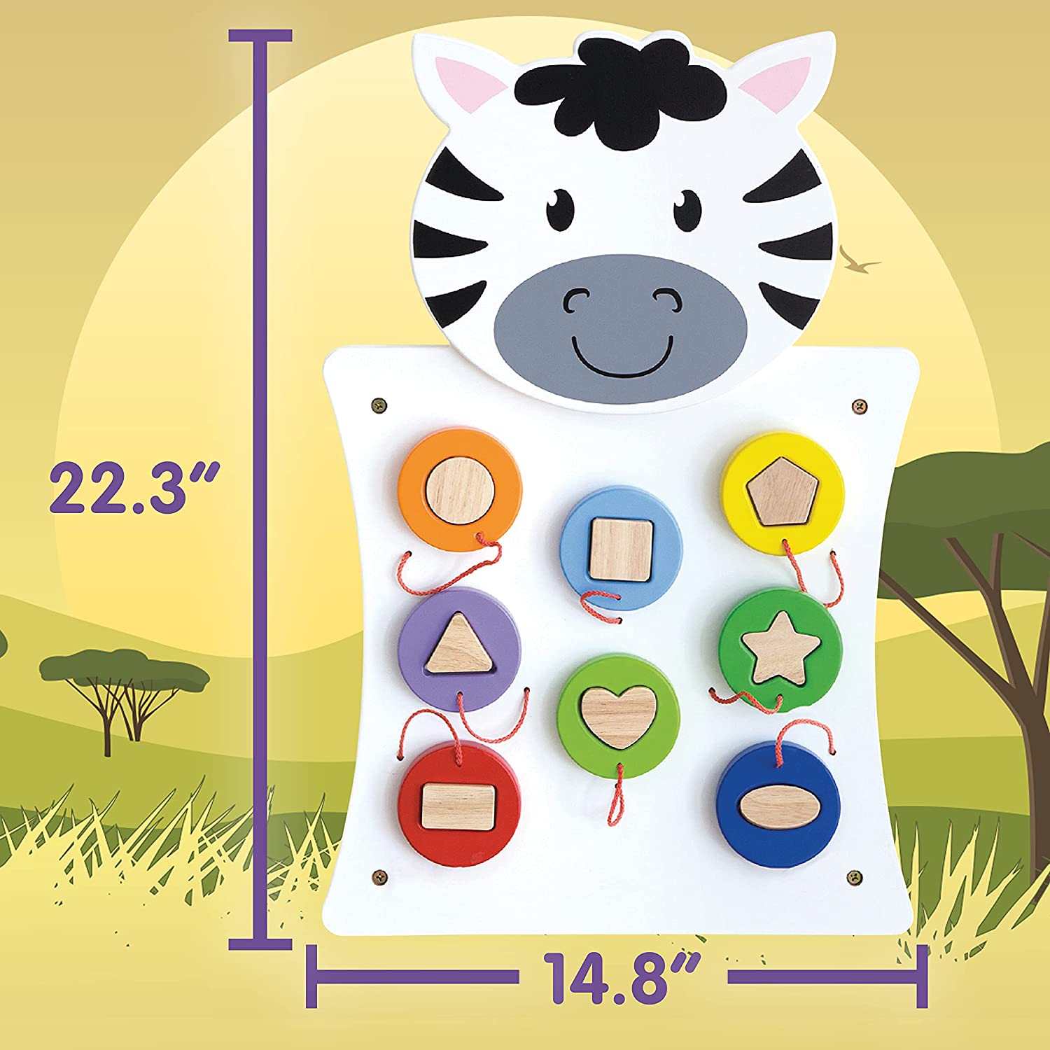 LEARNING ADVANTAGE Zebra Activity Wall Panel - Toddler Activity Center - Wall-Mounted Toy for Kids Aged 18M+ - Decor for Bedrooms and Play Areas