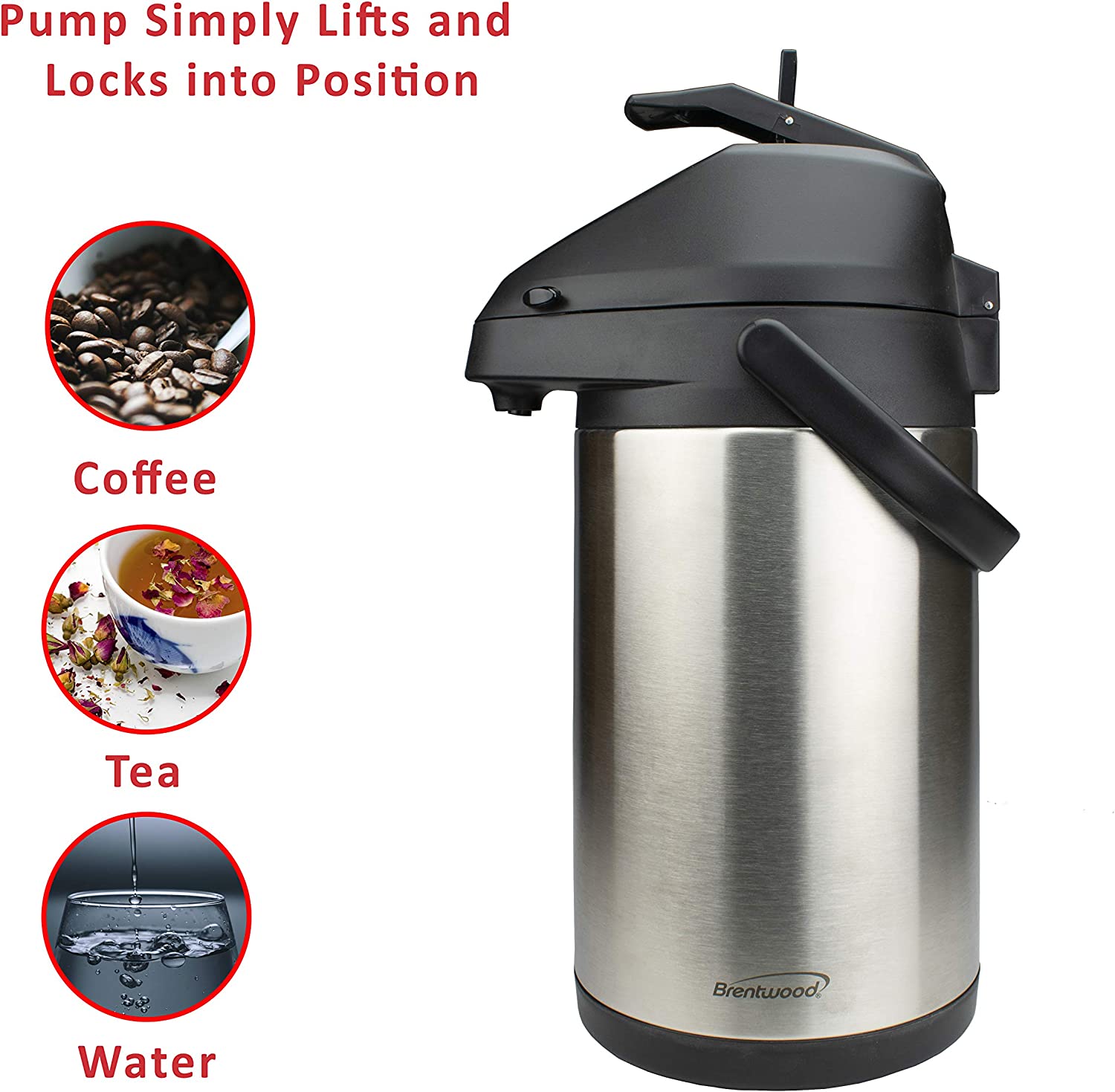 Brentwood 3.5-Liter Airpot Hot &amp; Cold Drink Dispenser, Stainless Steel, Black