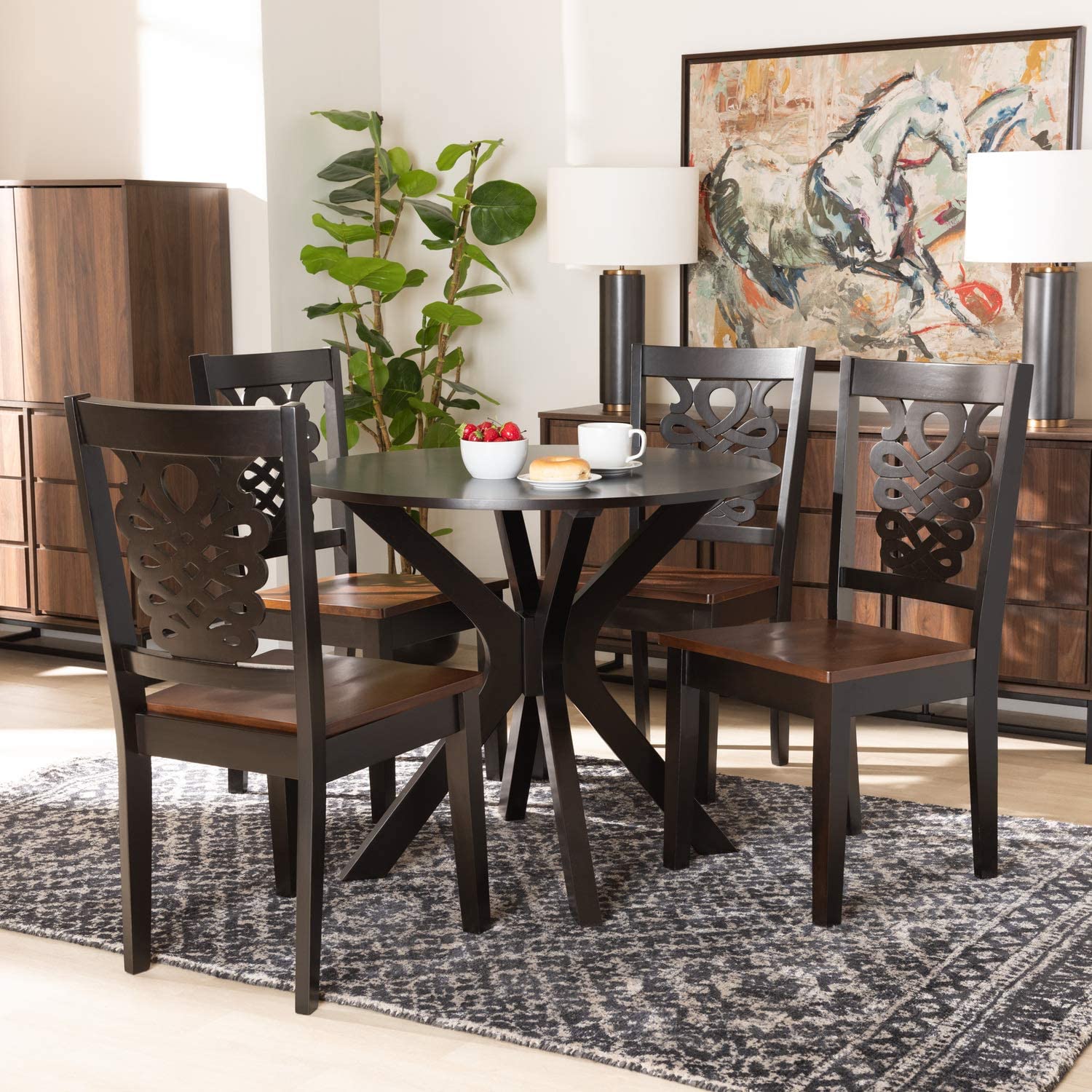 Baxton Studio Liese Modern and Contemporary Transitional Two-Tone Dark Brown and Walnut Brown Finished Wood 5-Piece Dining Set