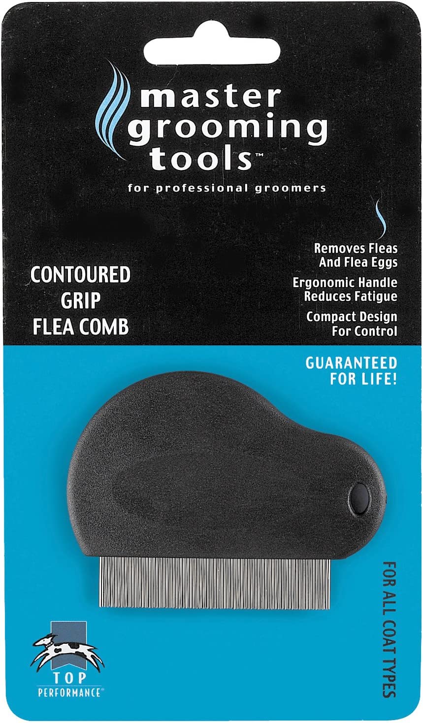 Master Grooming Tools Contoured Grip Flea Combs — Ergonomic Combs for Removing Fleas, Black, 3-inch