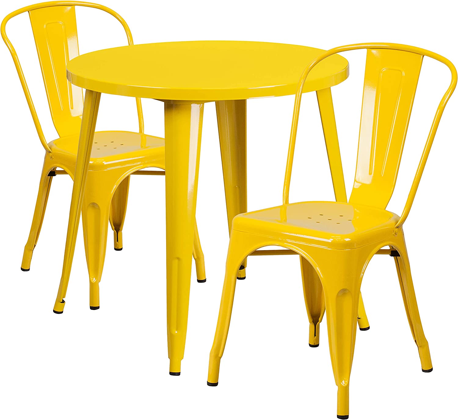 Flash Furniture Commercial Grade 30&#34; Round Yellow Metal Indoor-Outdoor Table Set with 2 Cafe Chairs