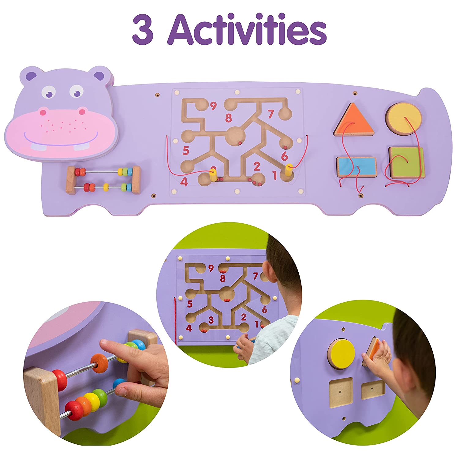 LEARNING ADVANTAGE Hippo Activity Wall Panel - 18m+ - Toddler Activity Center - Wall-Mounted Toy - Busy Board Decor for Bedrooms, Daycares and Play Areas