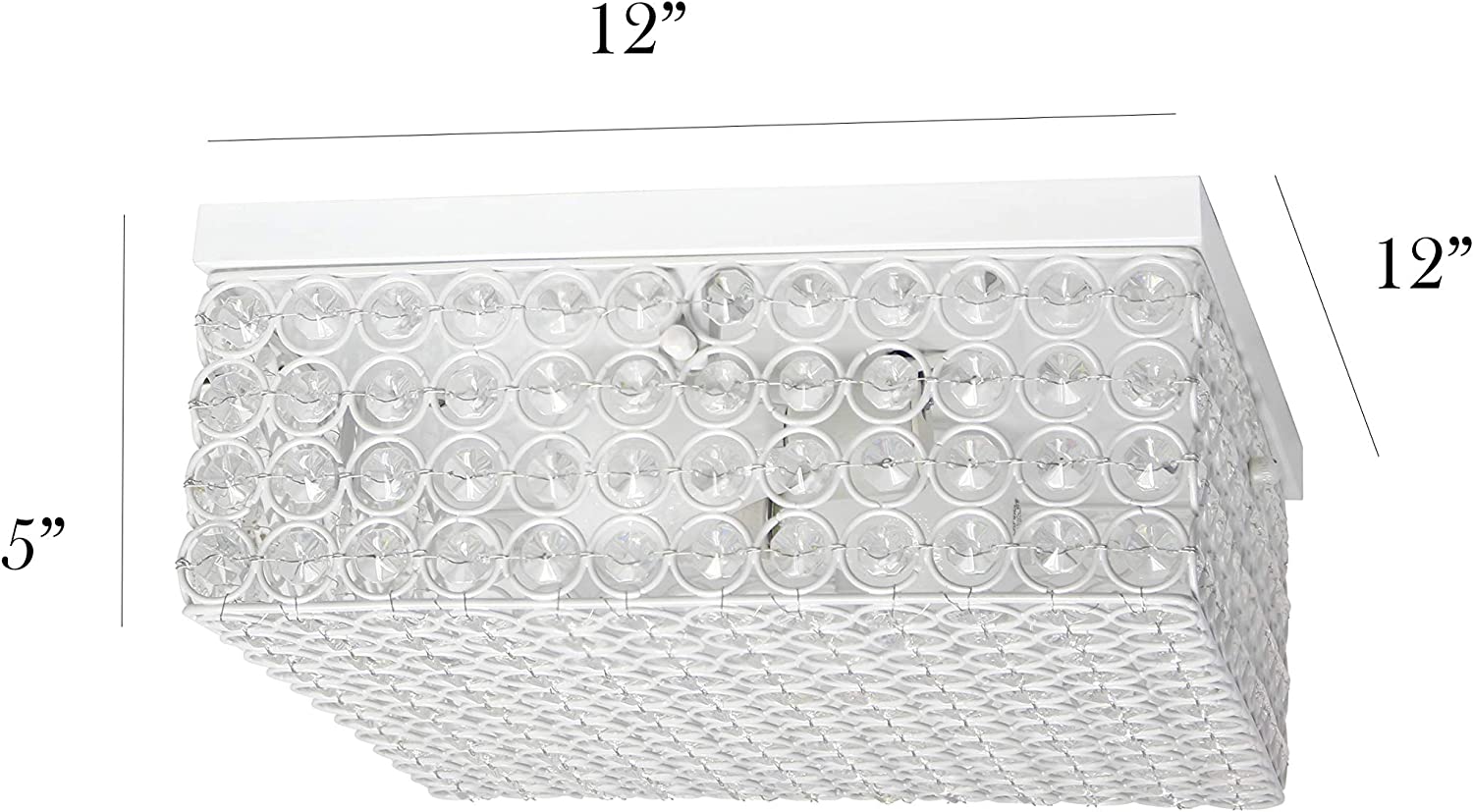 Elegant Designs FM1004-WHT 12 Inch Elipse Crystal 2 Light Square Ceiling Flush Mount, White
