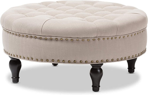 Baxton Studio Palfrey Linen Modern Tufted Ottoman, Beige
