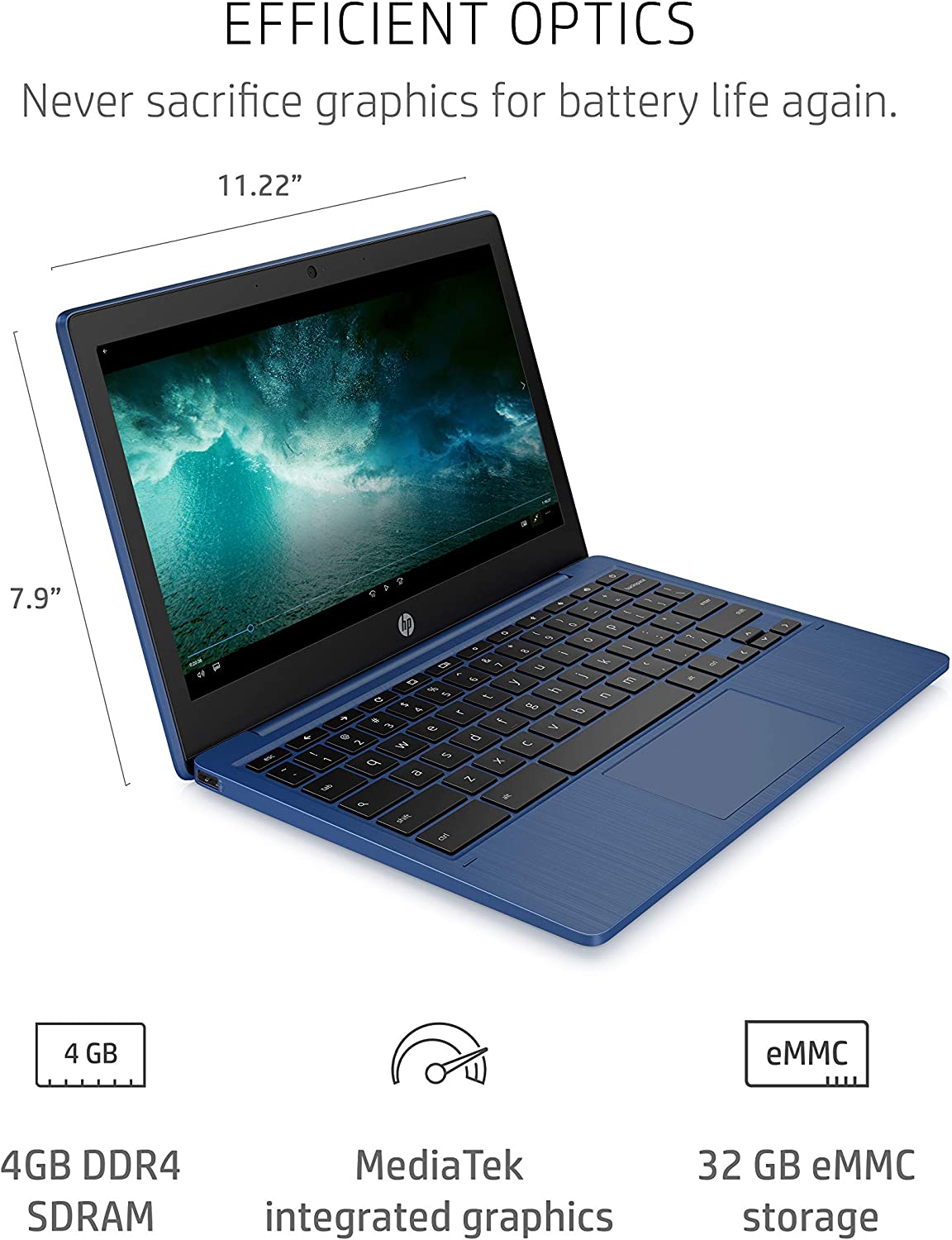 HP Chromebook 11-inch Laptop - MediaTek - MT8183 - 4 GB RAM - 32 GB eMMC Storage - 11.6-inch HD Display - with Chrome OS√É¬¢√¢‚Ç¨≈æ√Ç¬¢ - (11a-na0030nr, 2020 model, Indigo Blue)