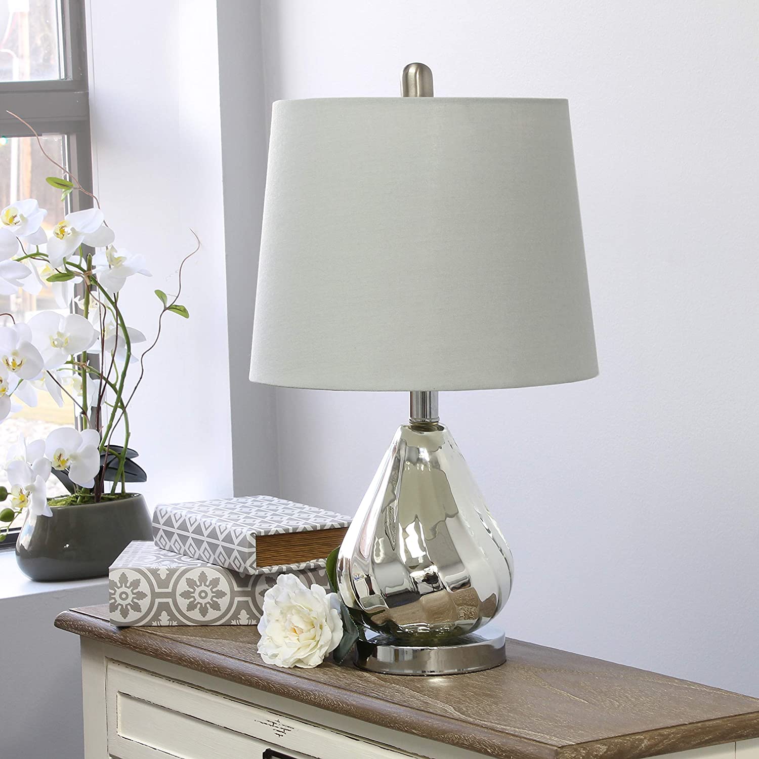Elegant Designs LT3319-WHT Ripple Table Lamp, Chrome/White